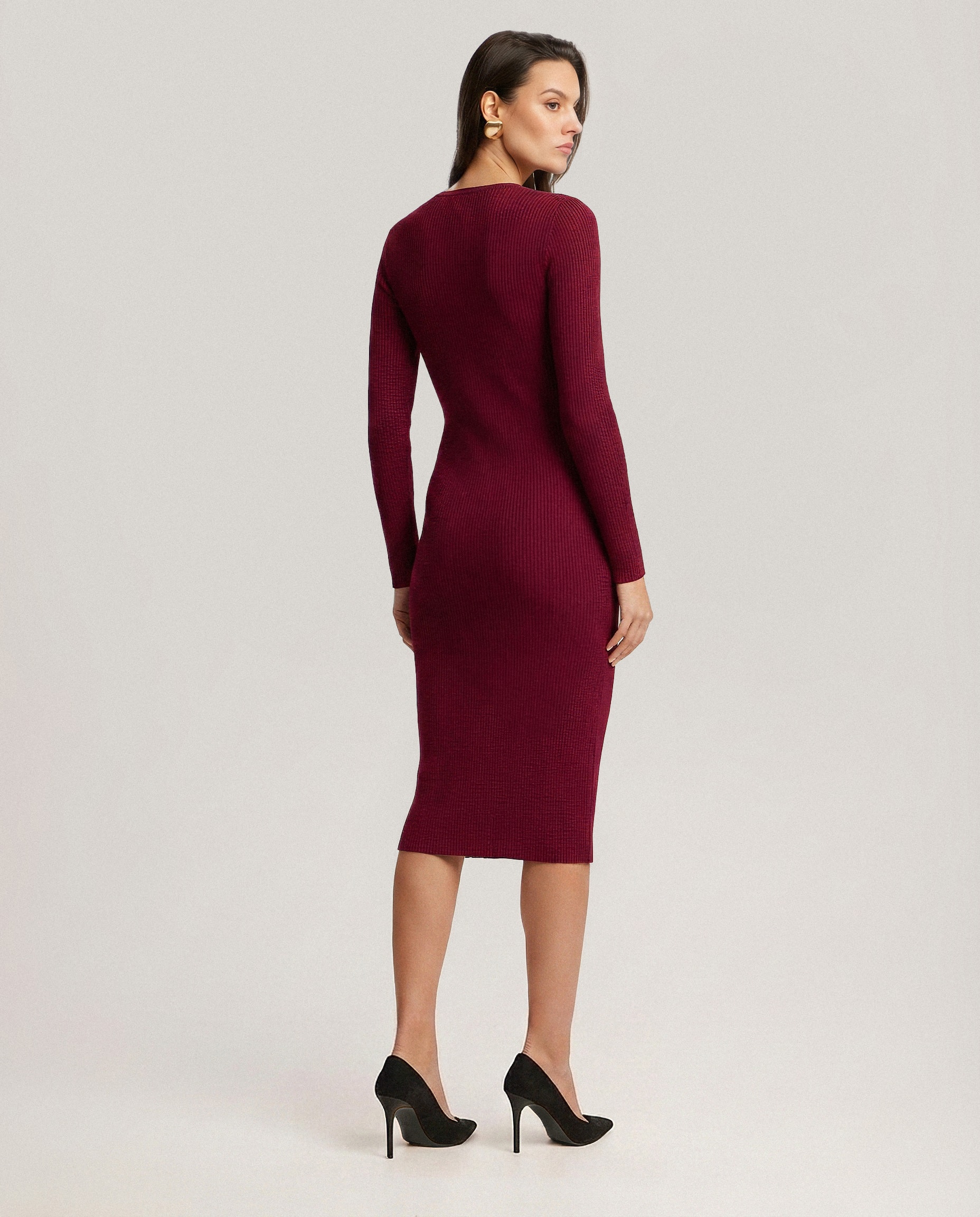 Merino Wool Dress, Burgundy — photo 4