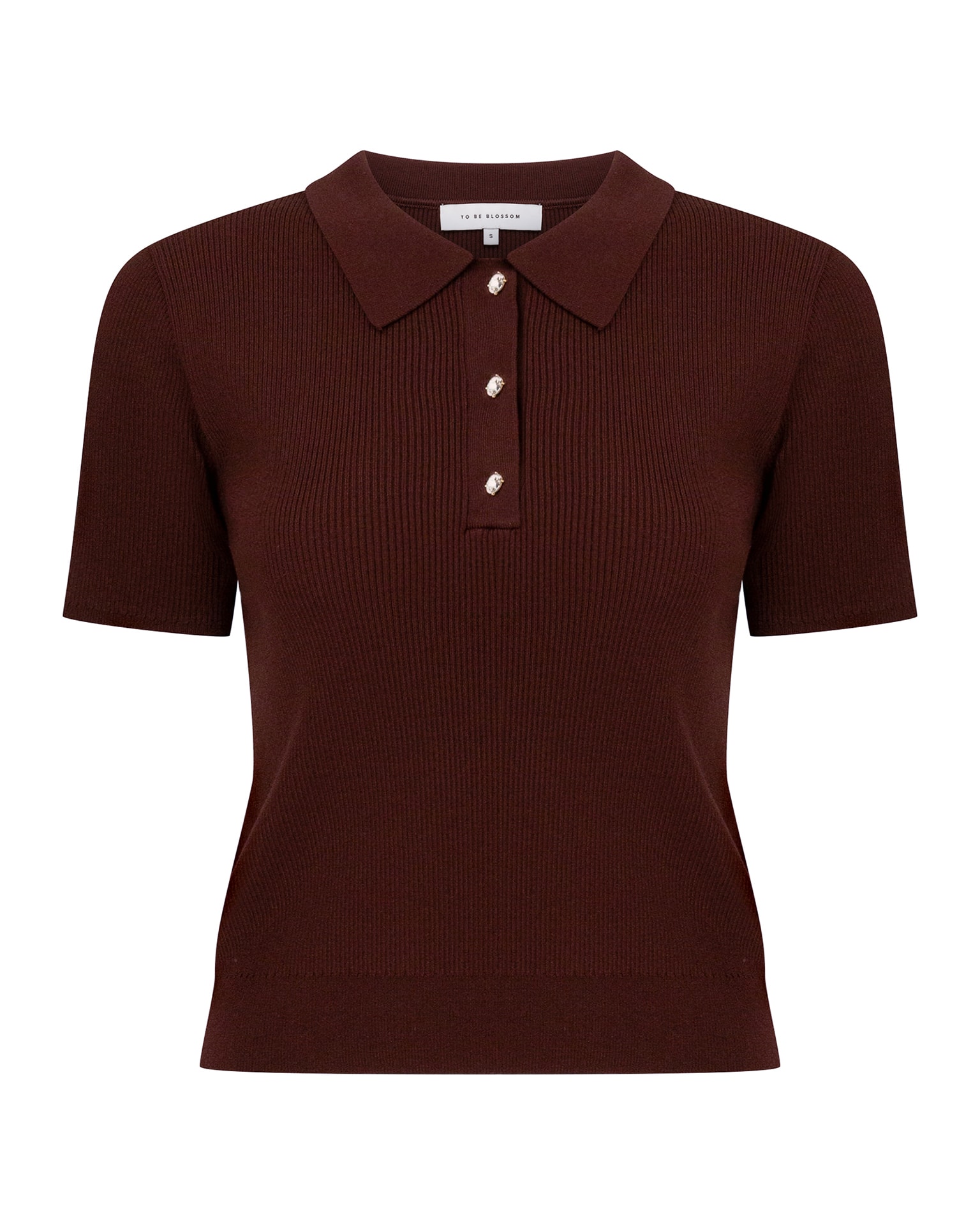 Polo shirt with rhinestone buttons, Brown — photo 3