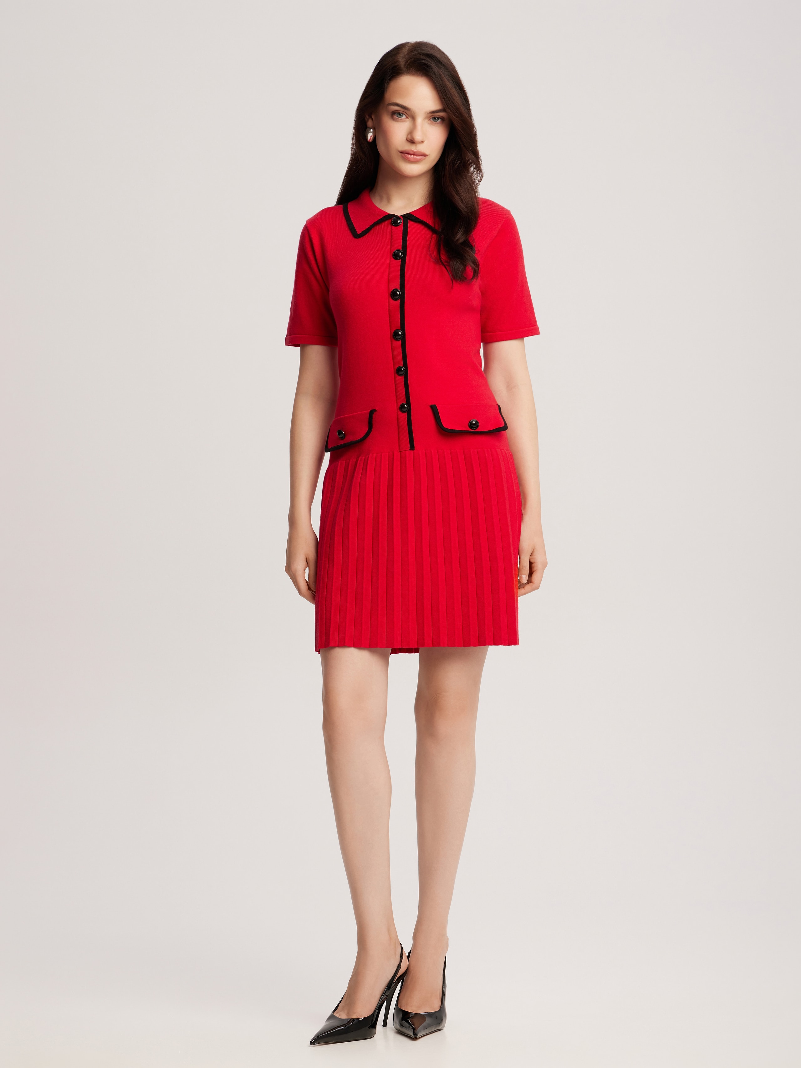 Dress with pleated hem, Red — photo 7