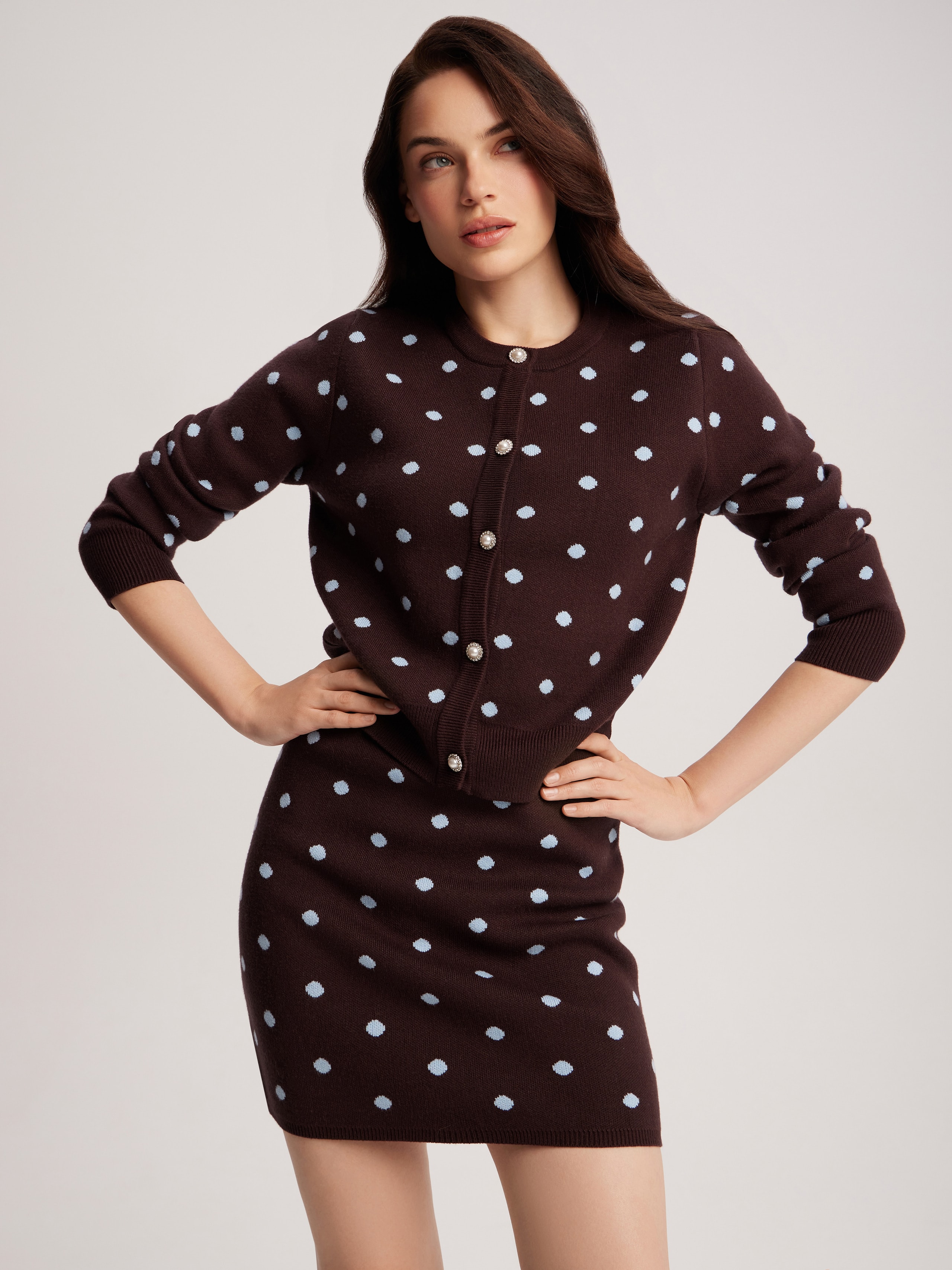 Set with a polka dot skirt, Brown