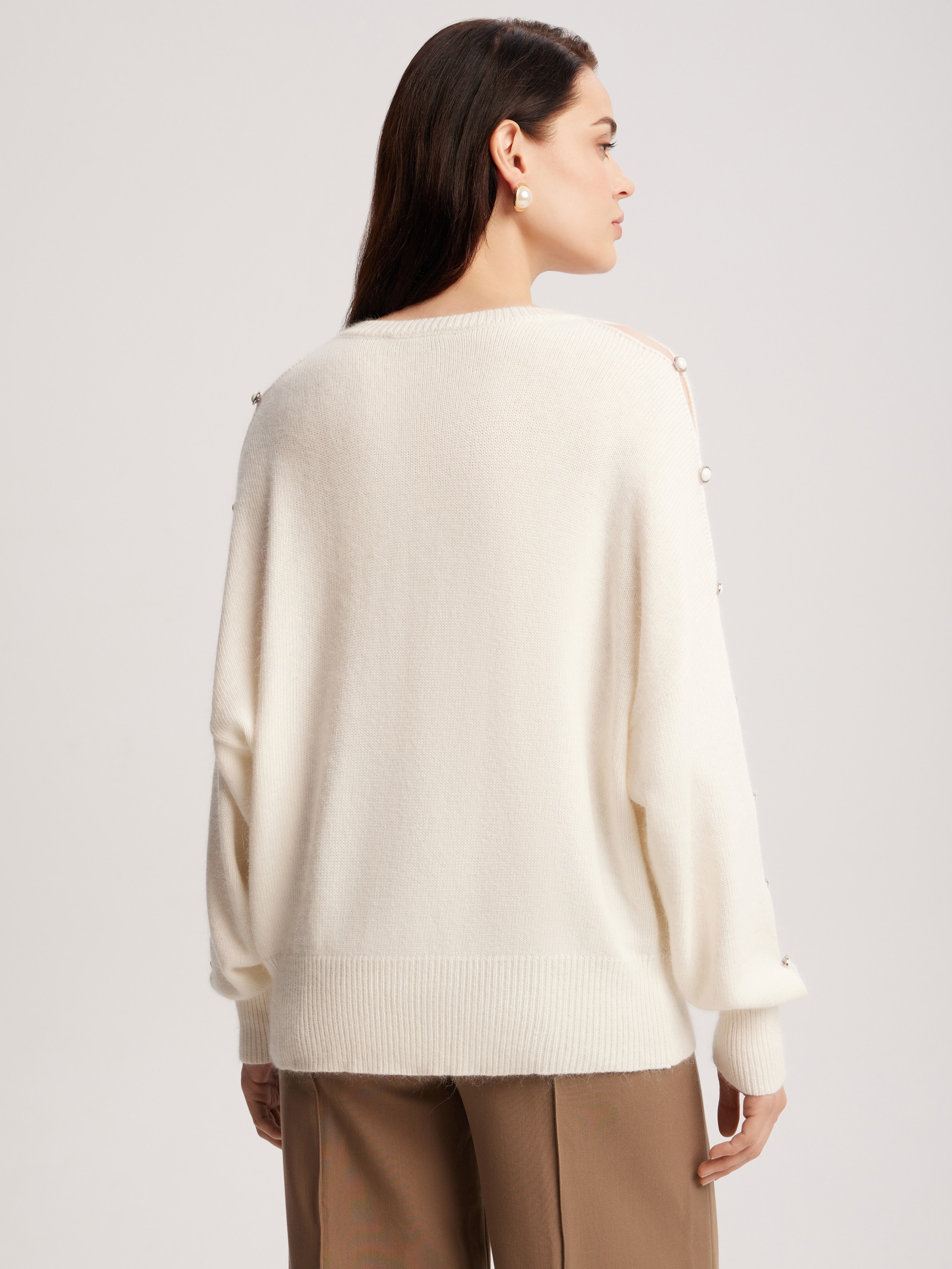 Jumper with accent buttoned sleeves, White — photo 7