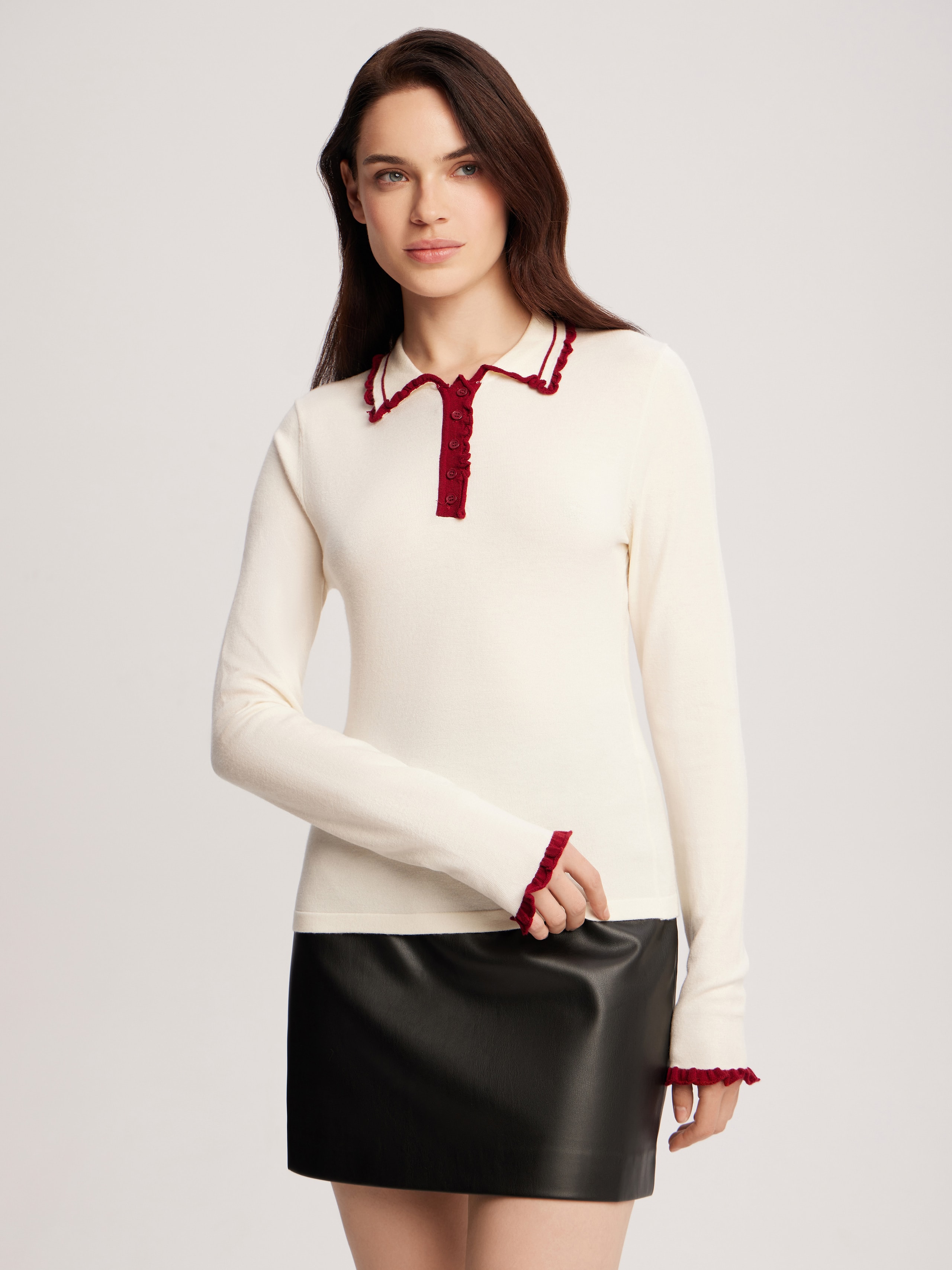 long-sleeved polo shirt, Milk — photo 6