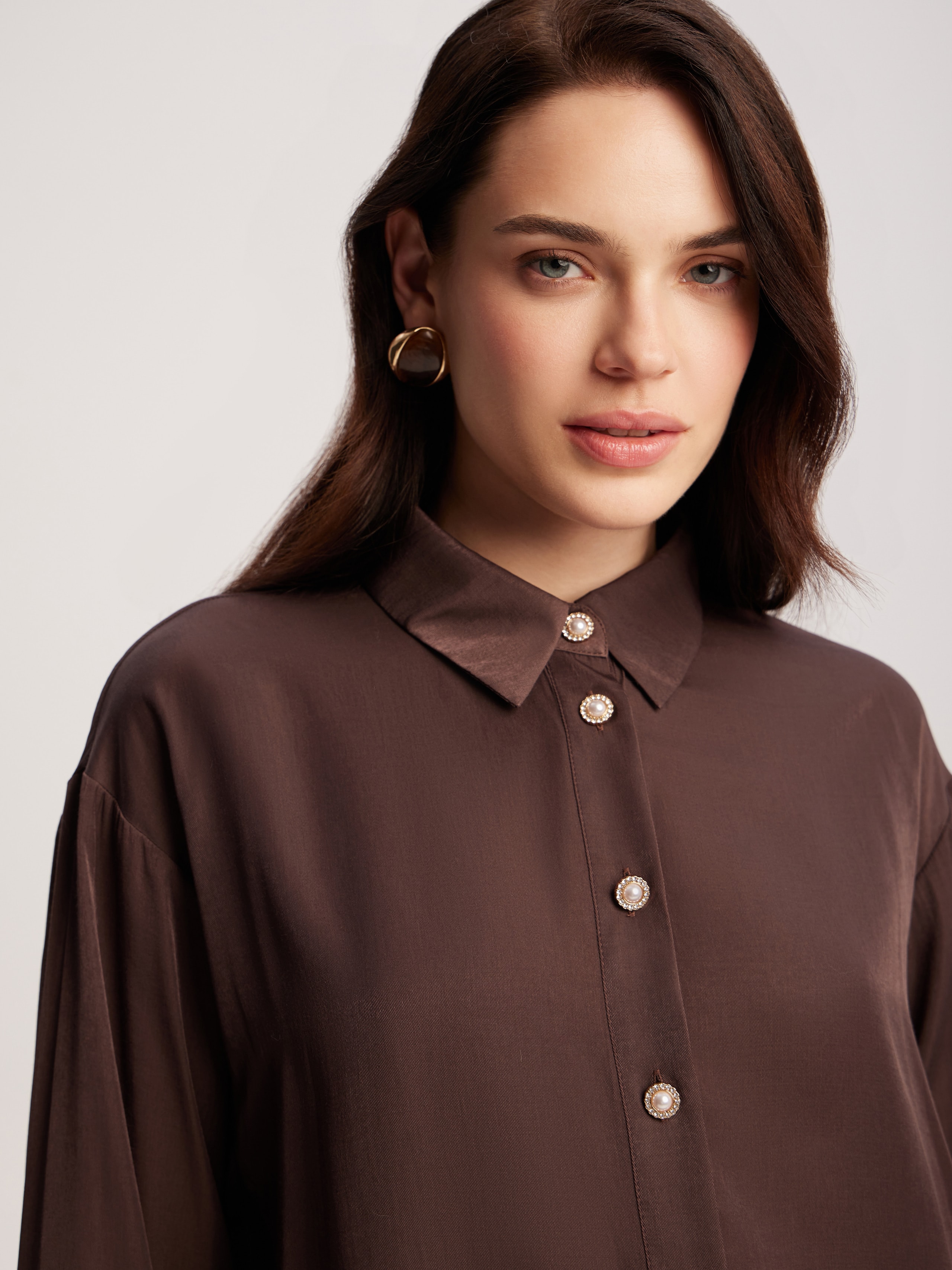 Blouse made of flowing fabric, Brown — photo 5