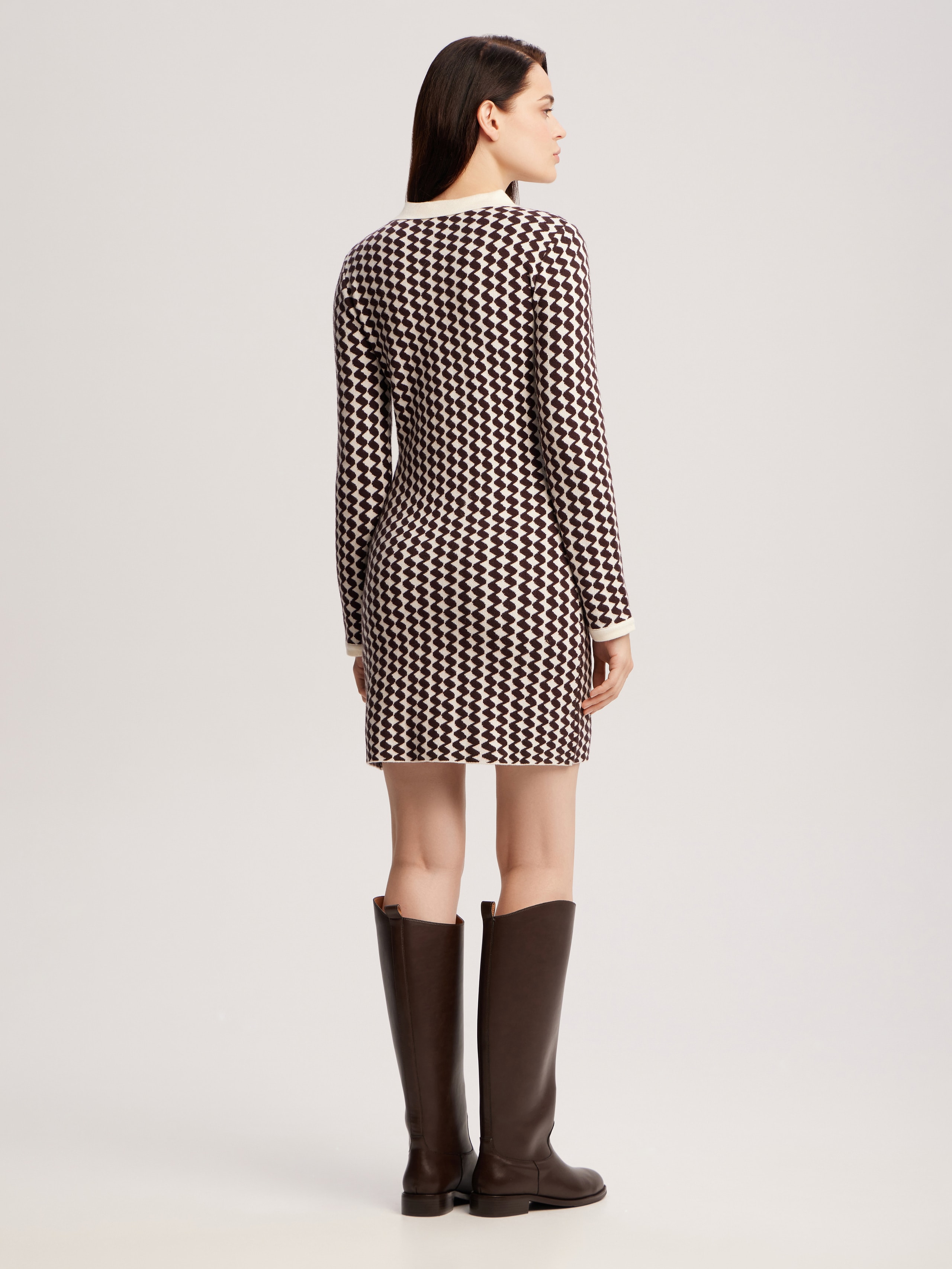 Jacquard dress with geometric pattern, Brown — photo 7