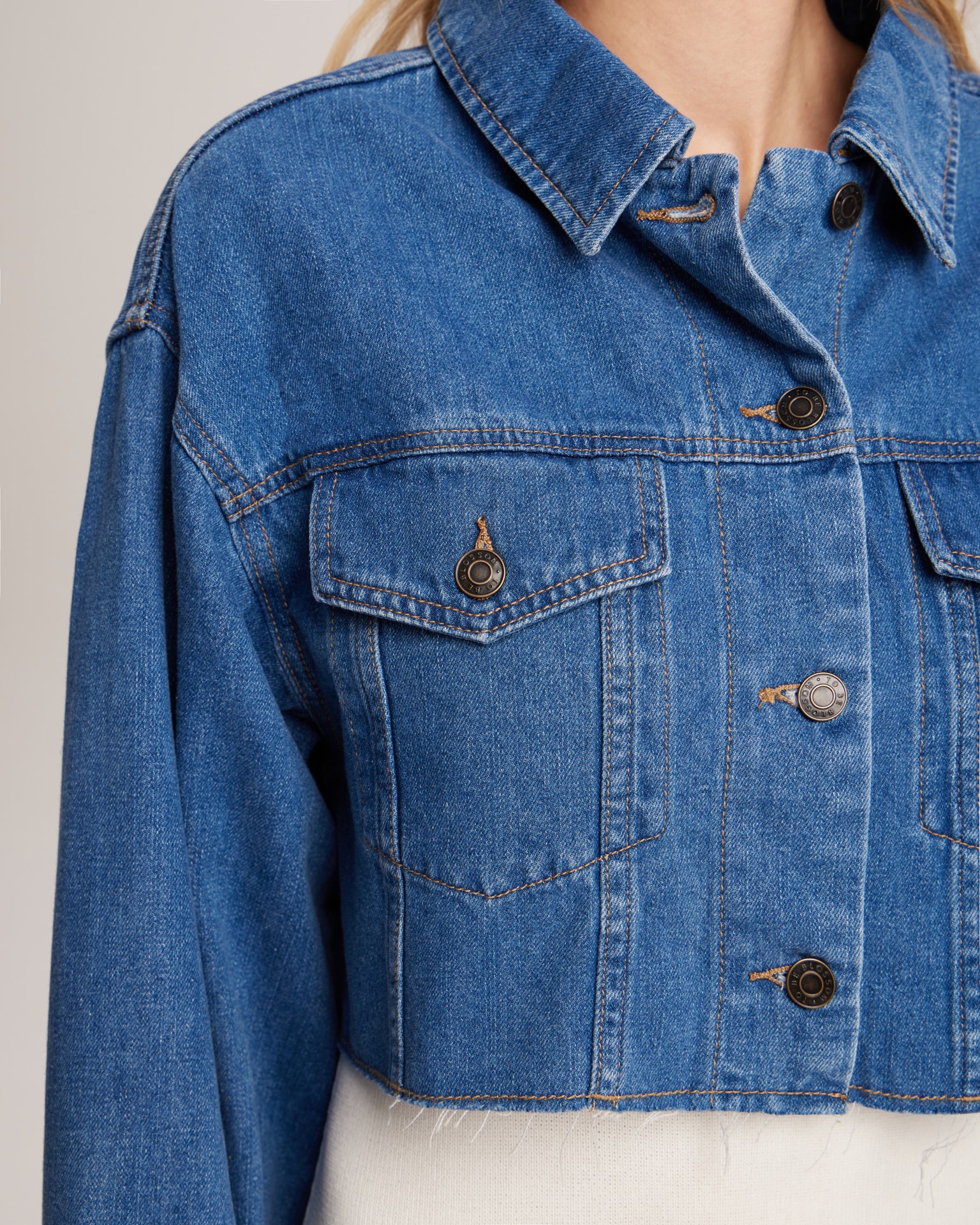 Cropped Denim Jacket, Blue — photo 6