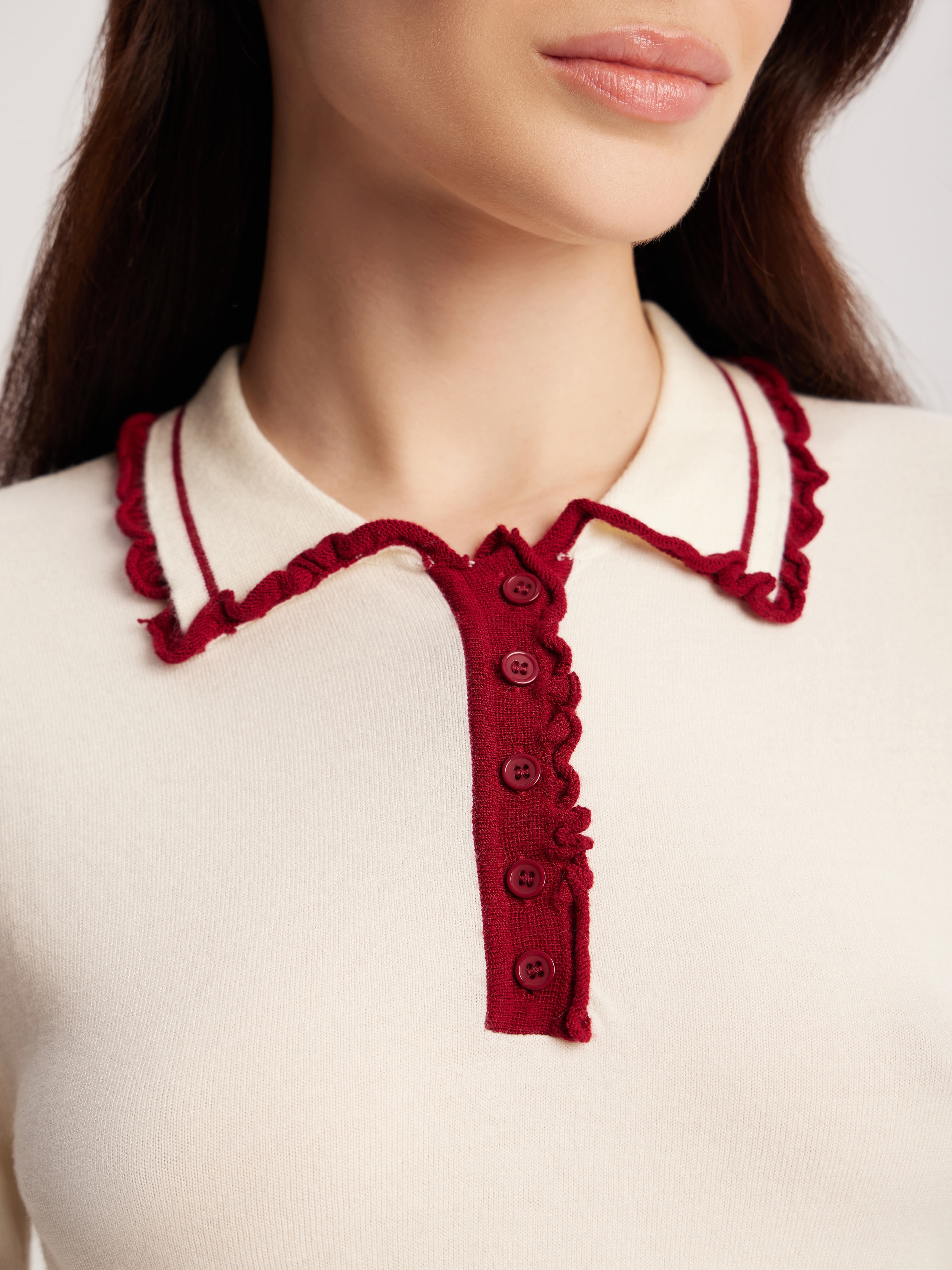 long-sleeved polo shirt, Milk — photo 4