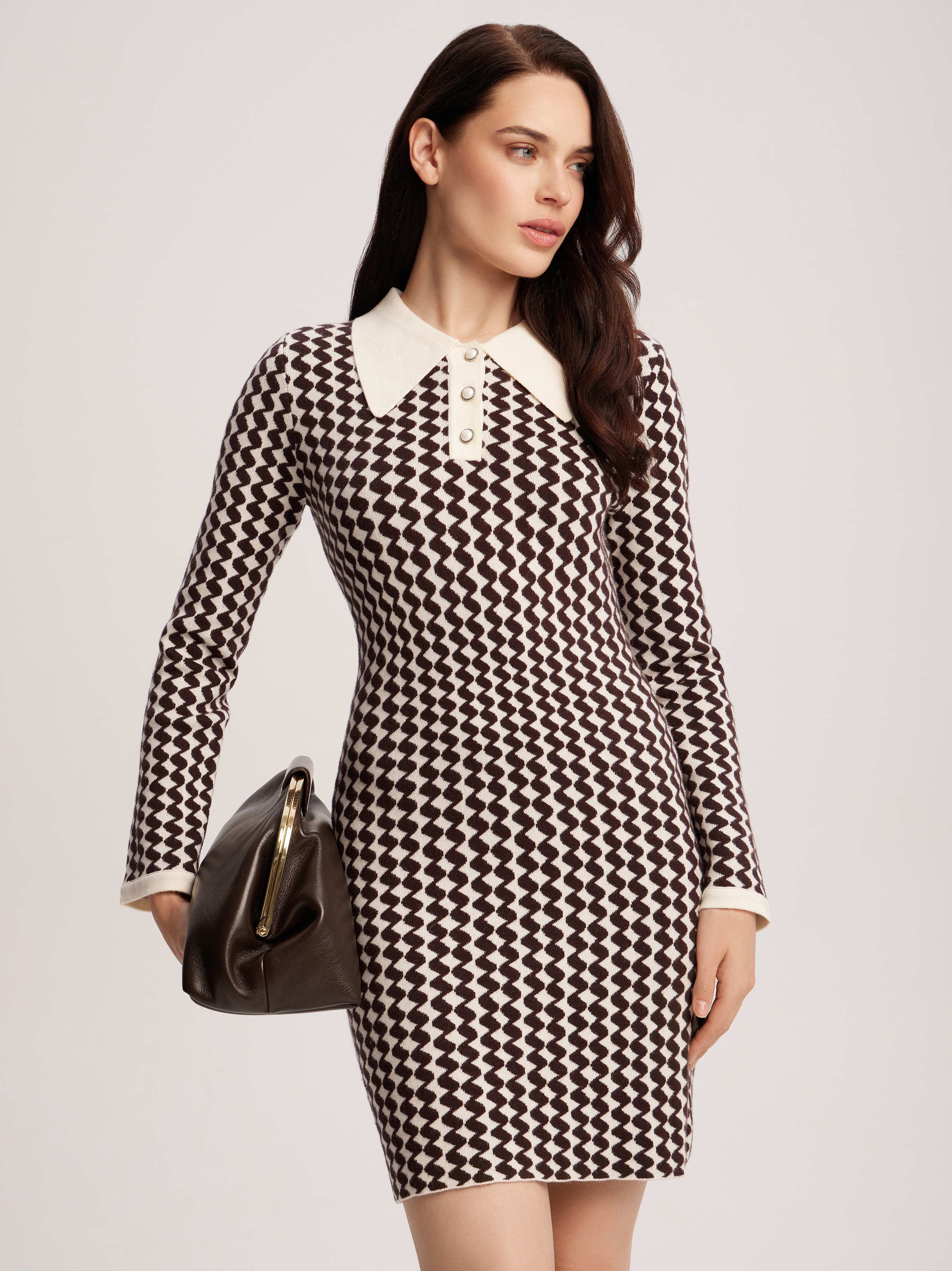 Jacquard dress with geometric pattern, Brown — photo 5