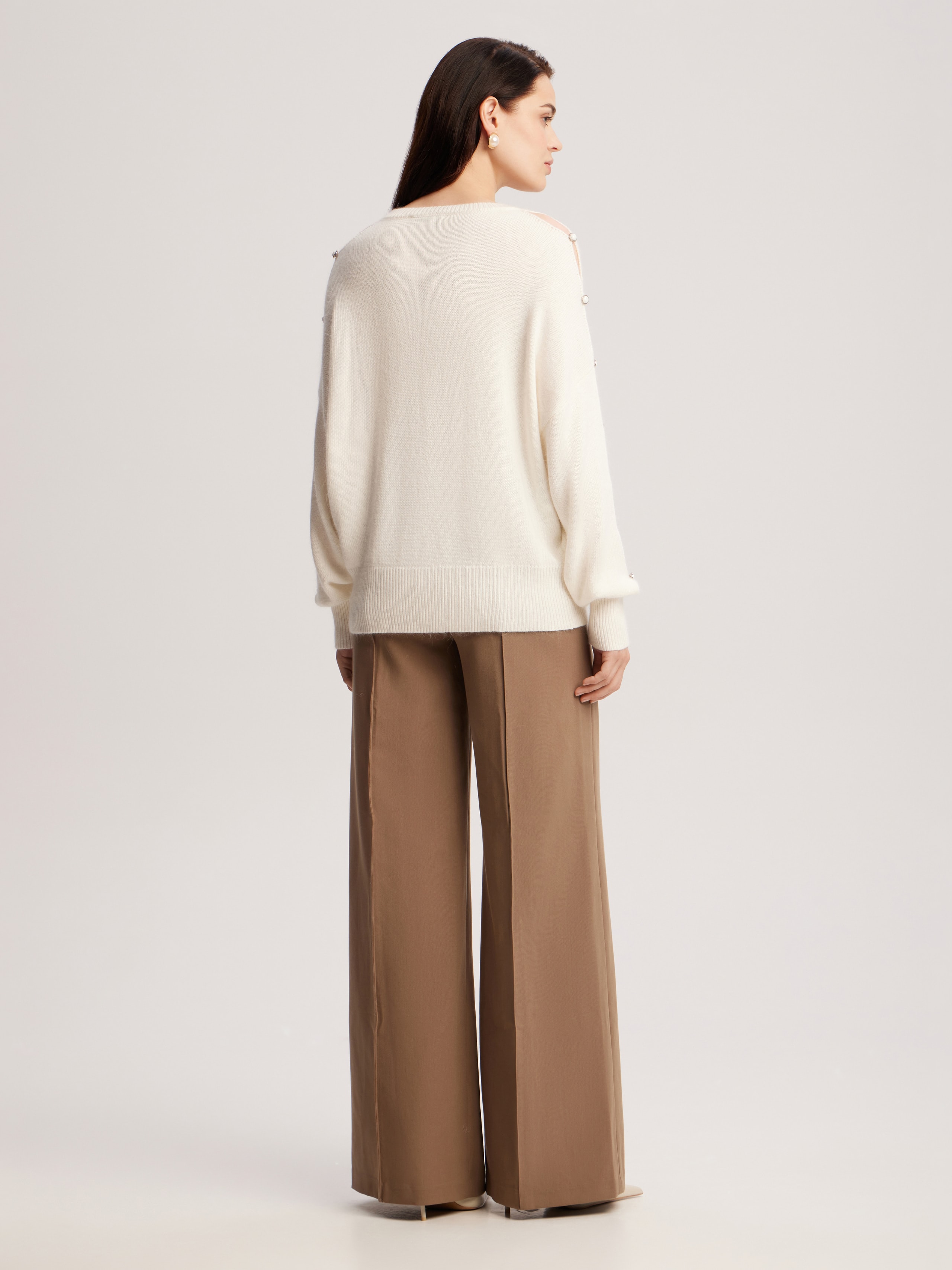 Jumper with accent buttoned sleeves, White — photo 8
