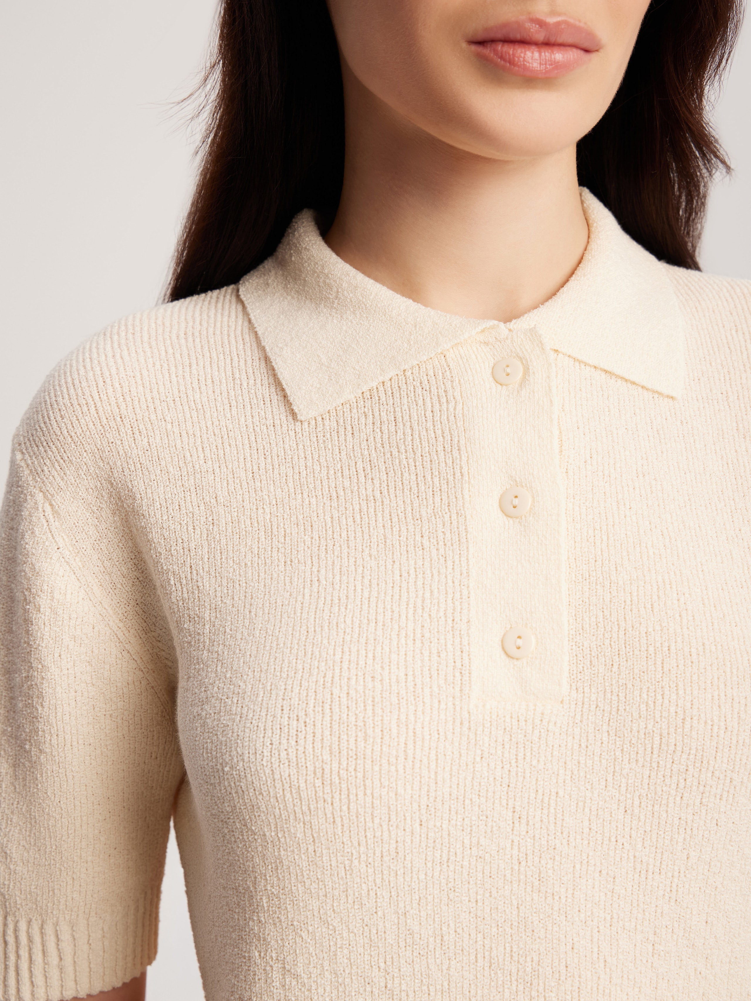 Polo jumper made of boucle yarn, White — photo 3