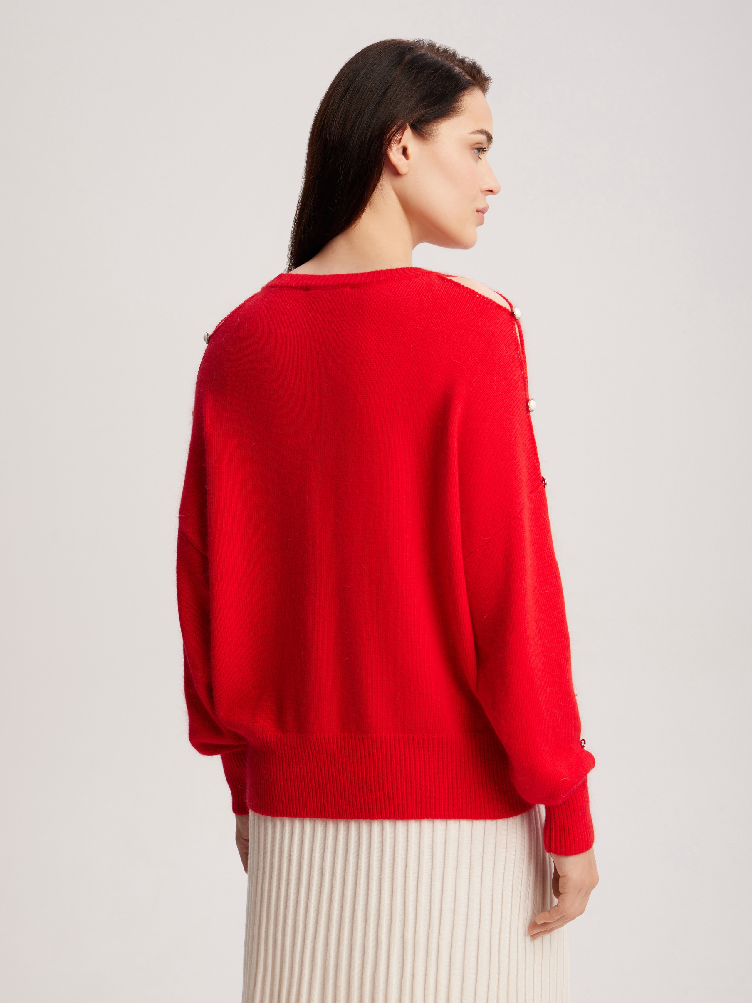 Jumper with accent buttoned sleeves, Red — photo 5