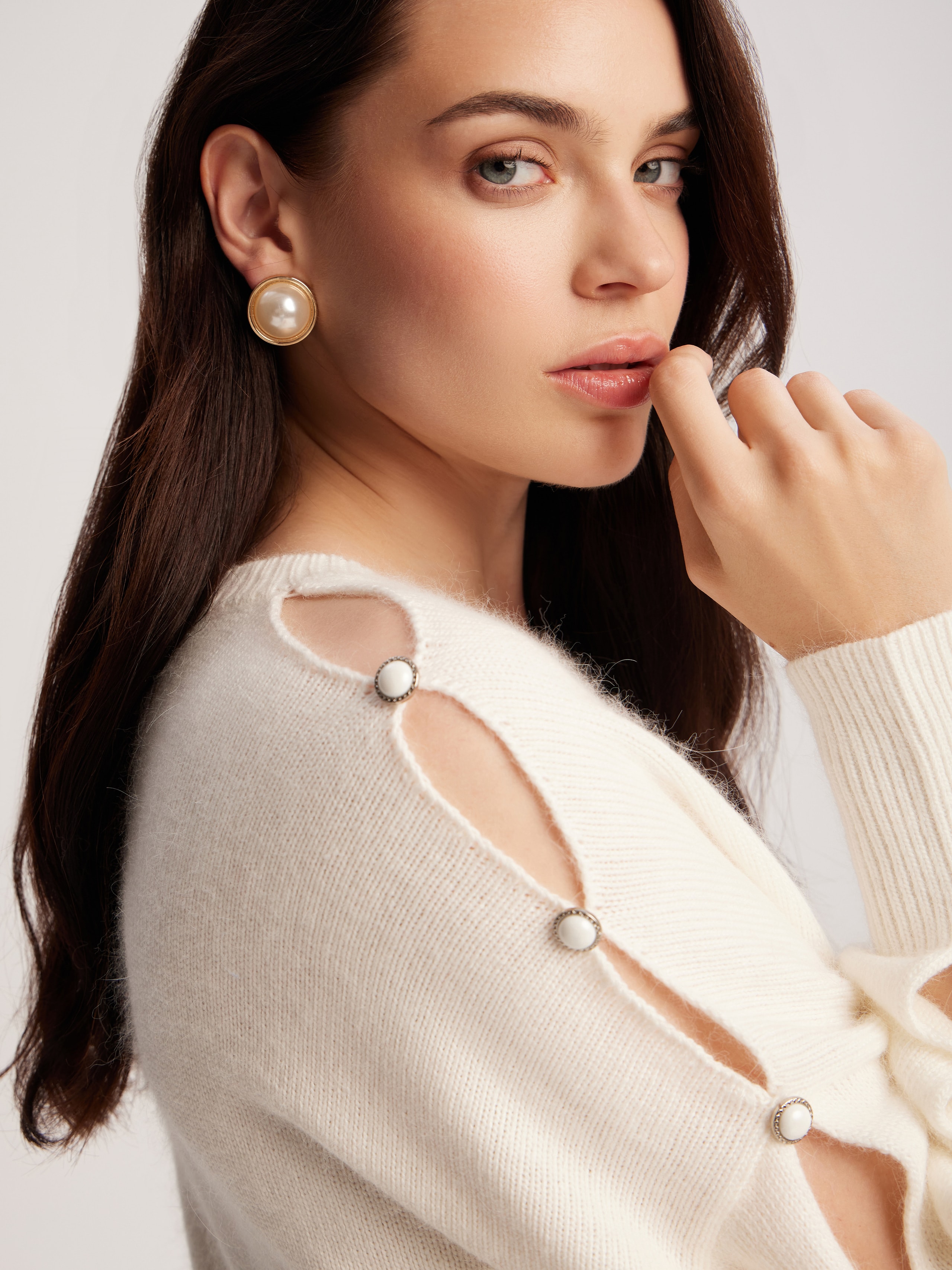 Jumper with accent buttoned sleeves, White — photo 3