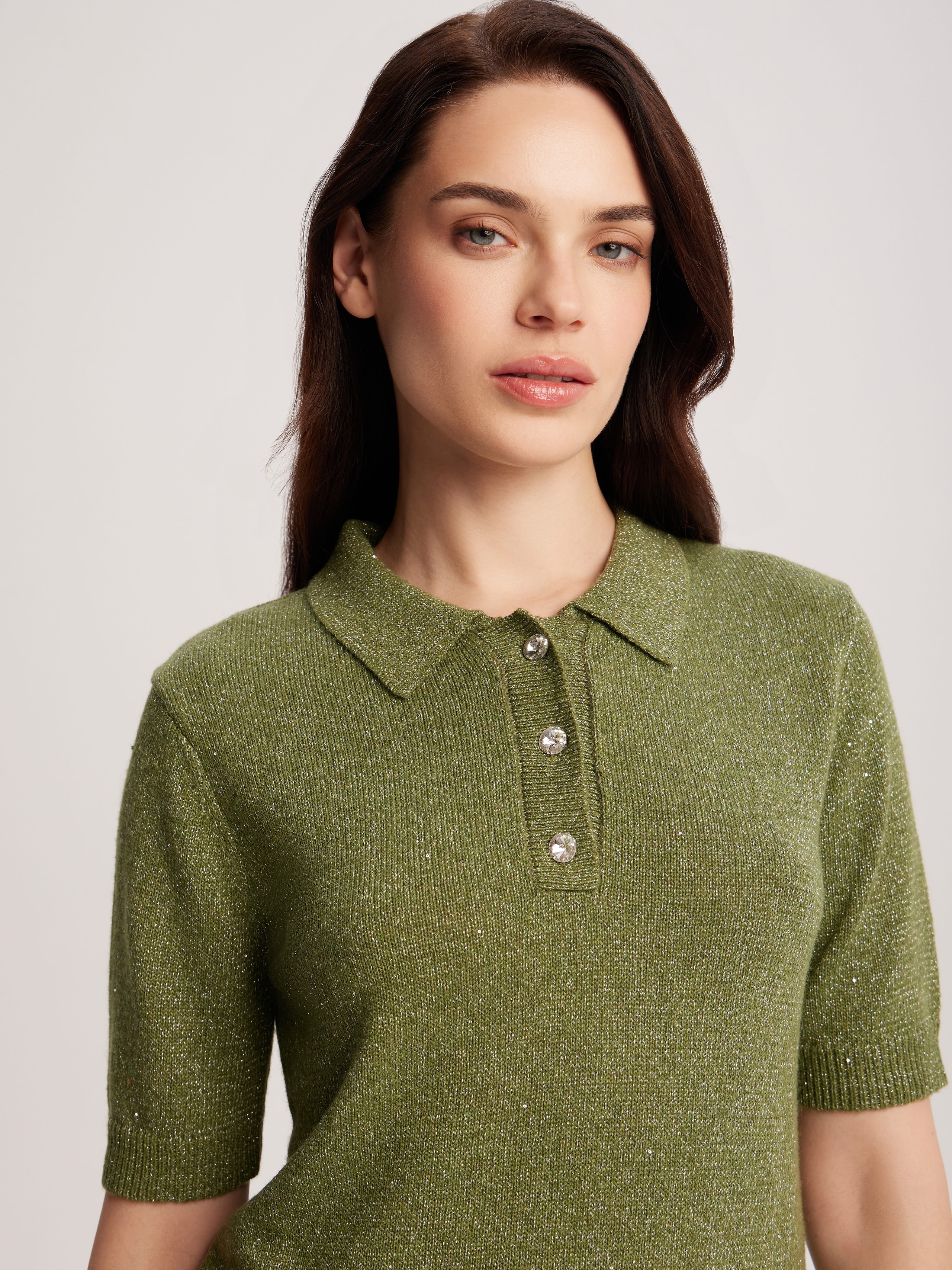 polo shirt with lurex, Green — photo 5