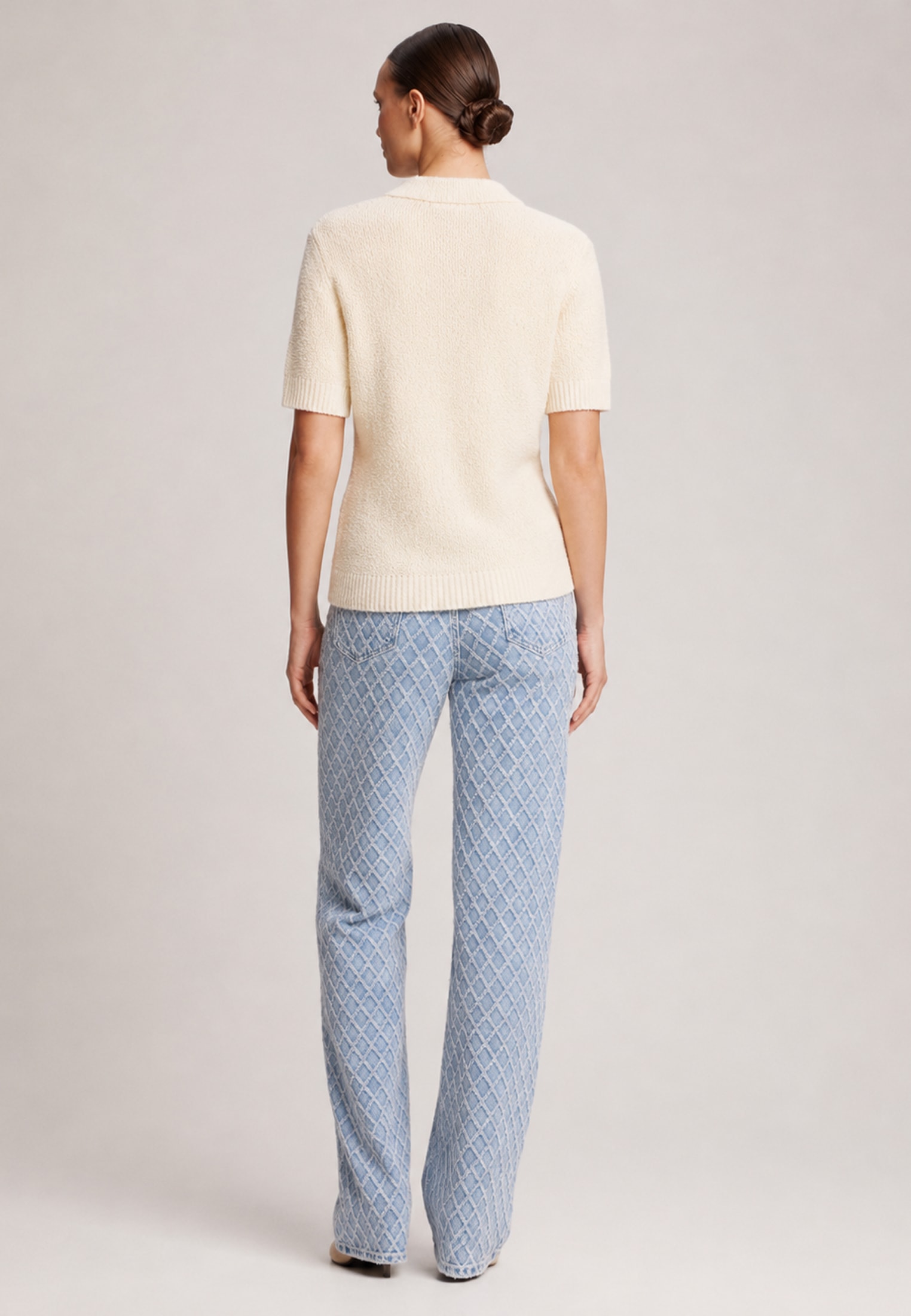 Polo jumper made of boucle yarn, White — photo 8