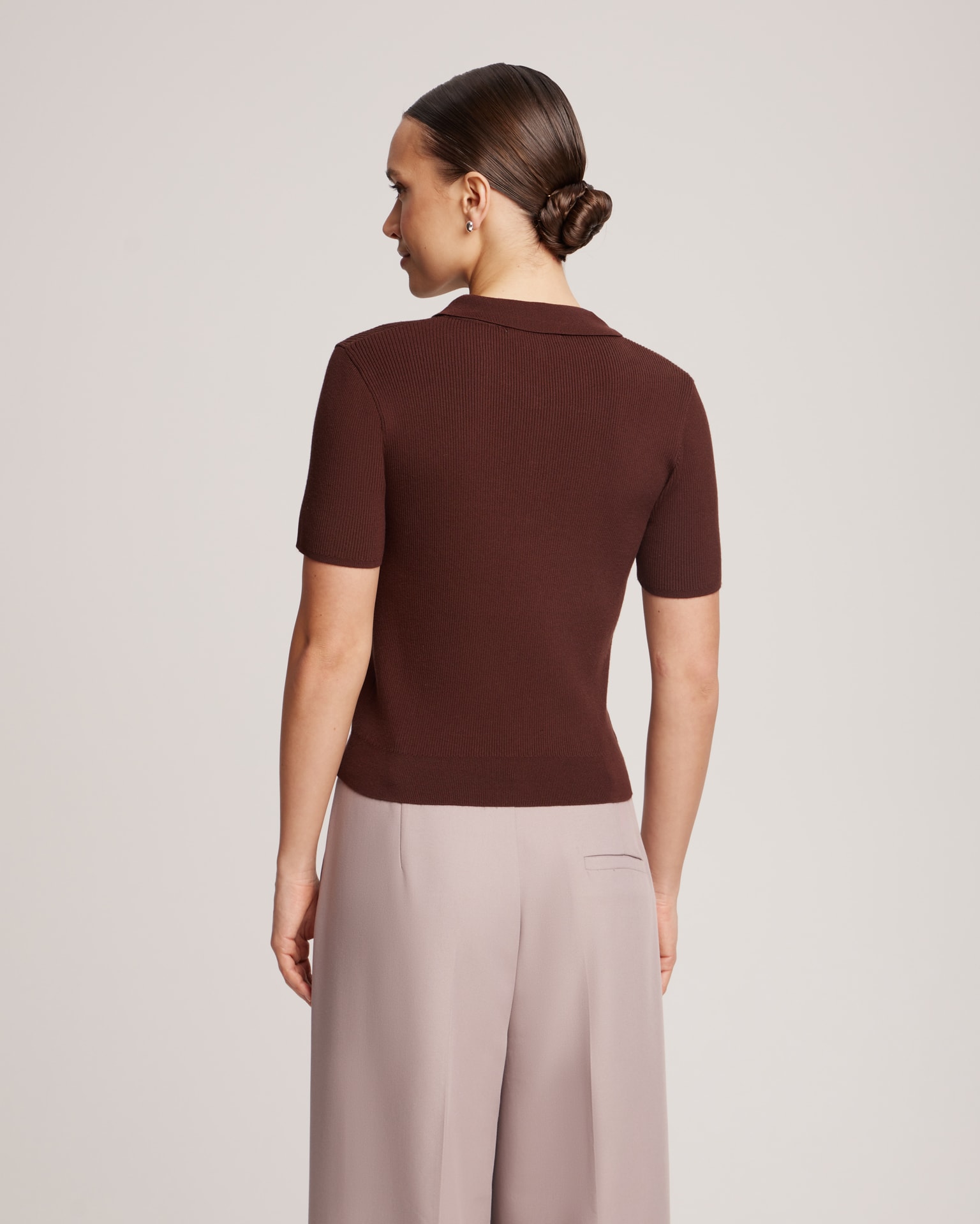 Polo shirt with rhinestone buttons, Brown — photo 5