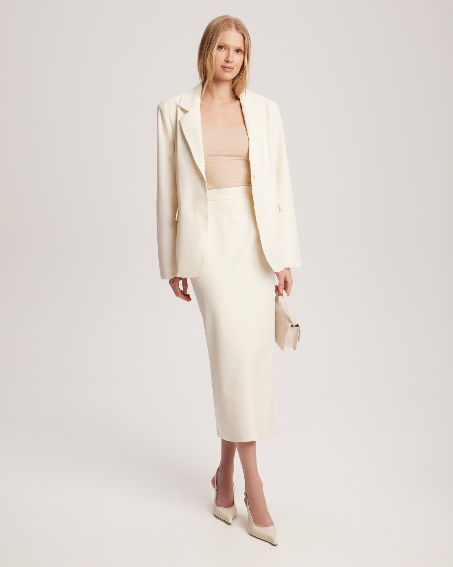 Straight-cut skirt in milky color, Milk — photo 3