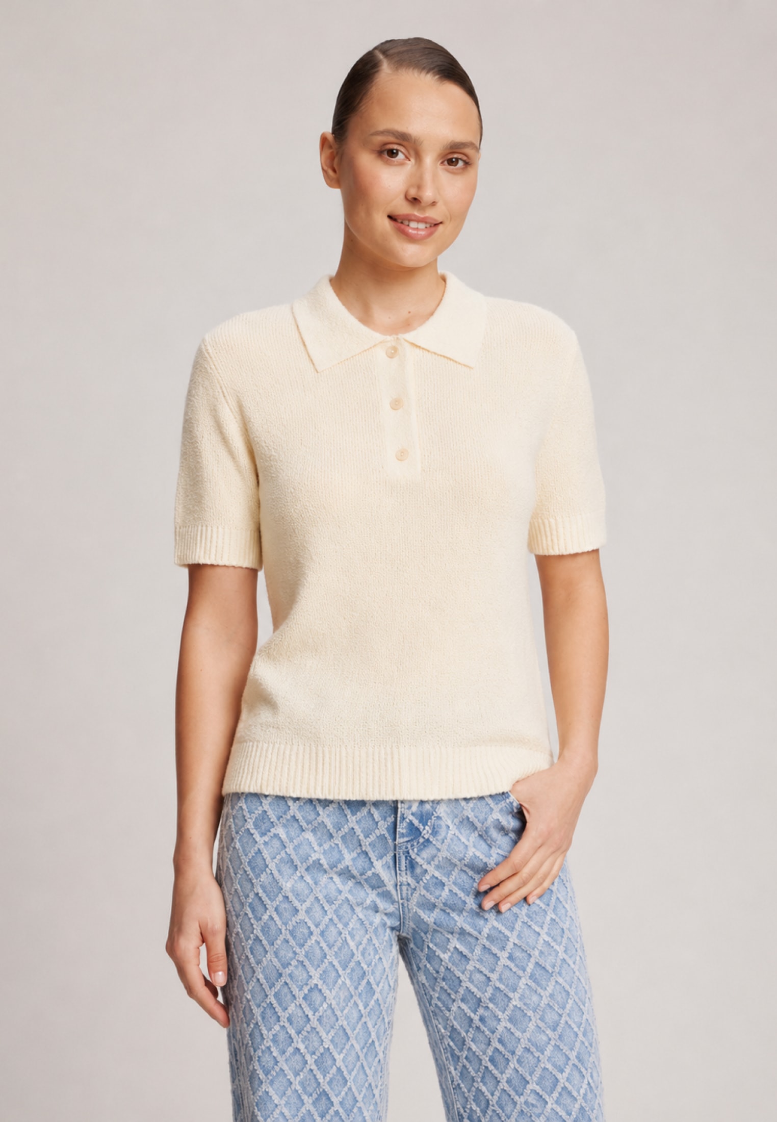 Polo jumper made of boucle yarn, White — photo 6