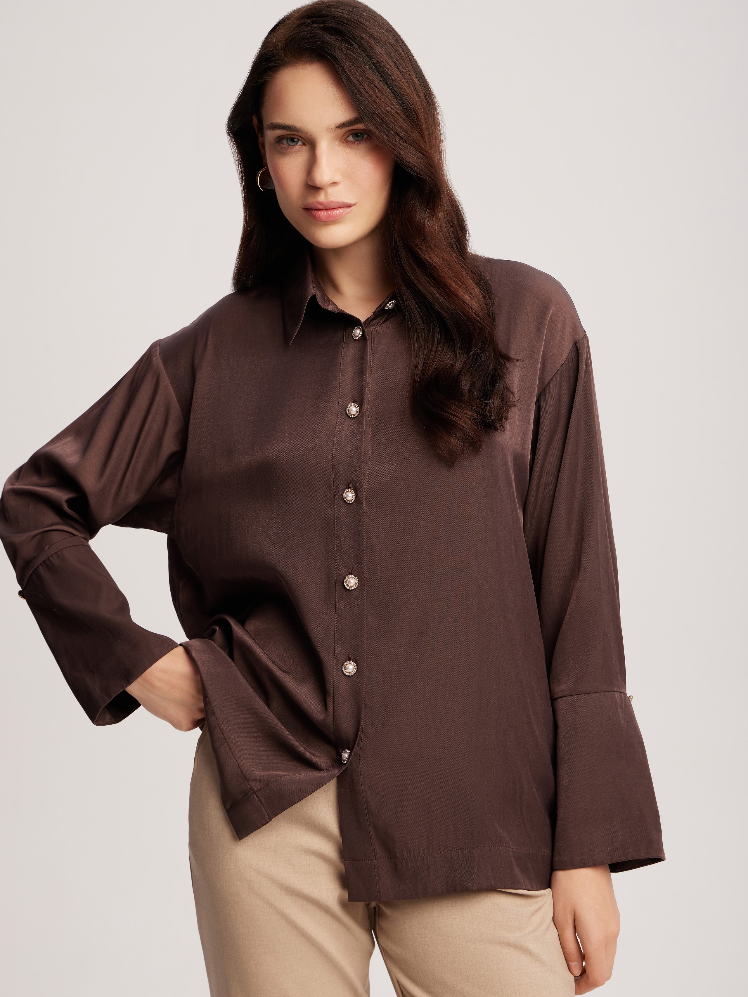 Blouse made of flowing fabric, Brown — photo 3