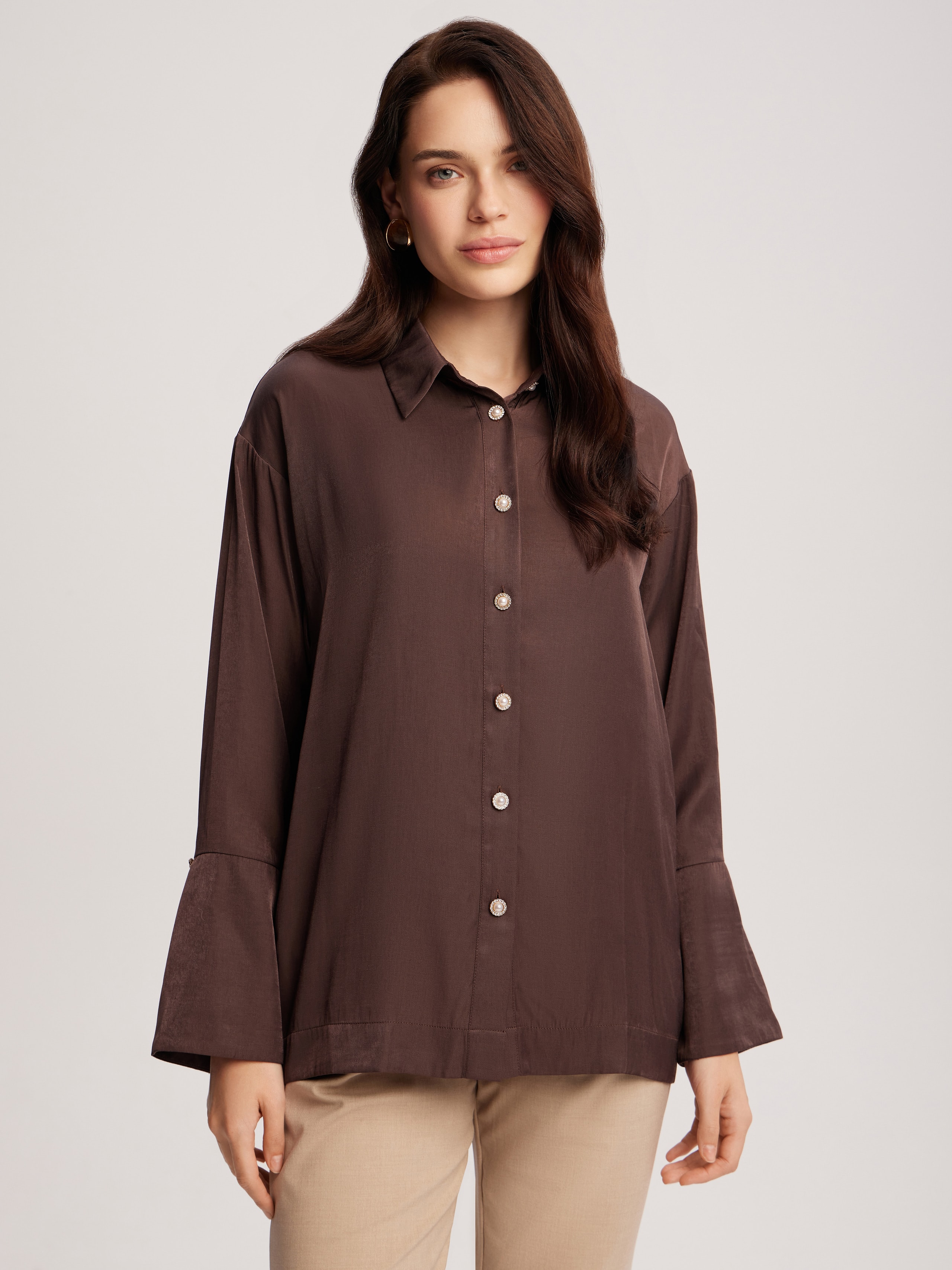 Blouse made of flowing fabric, Brown — photo 8