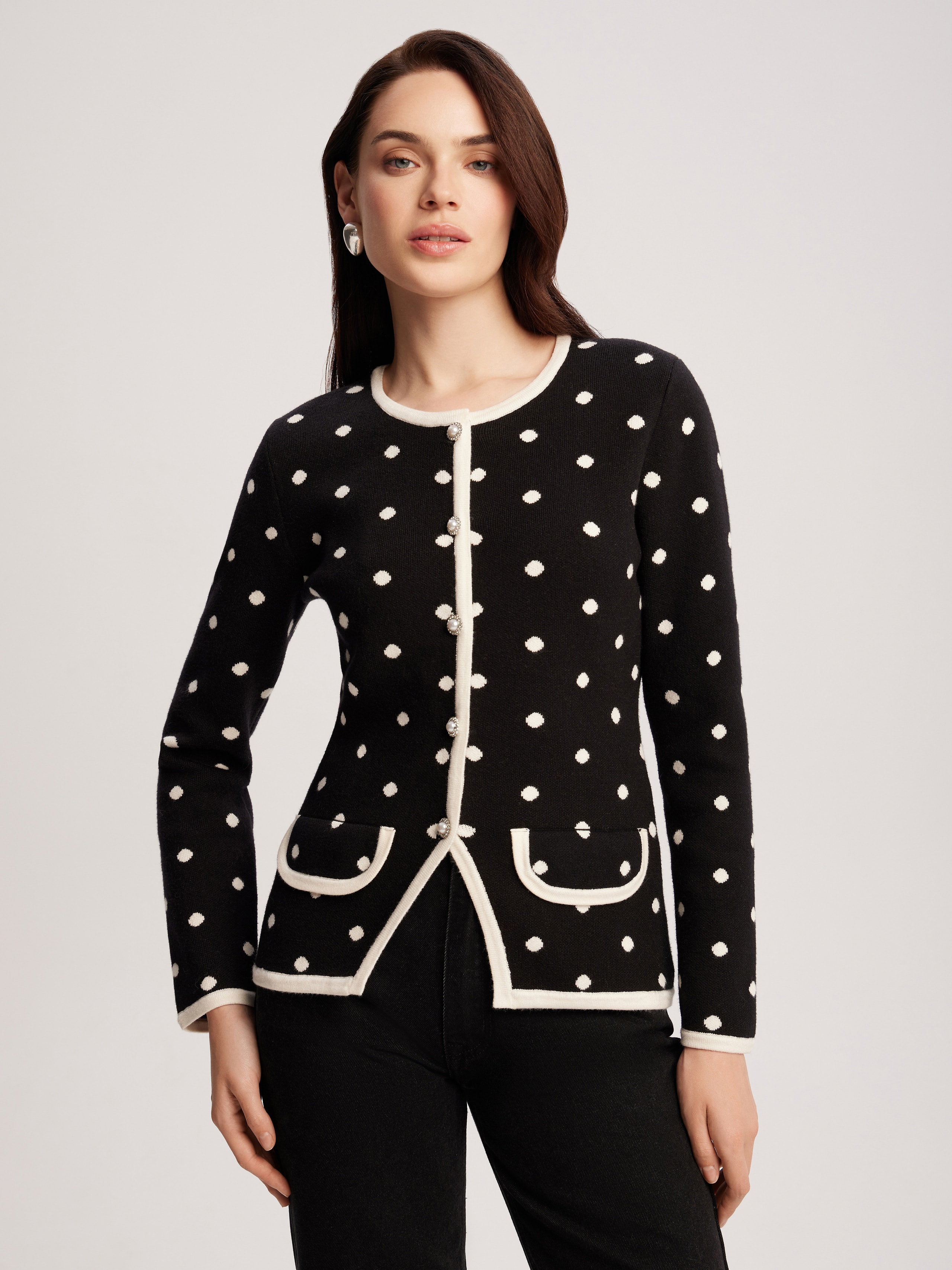 Polka dot cardigan, Black — photo 3