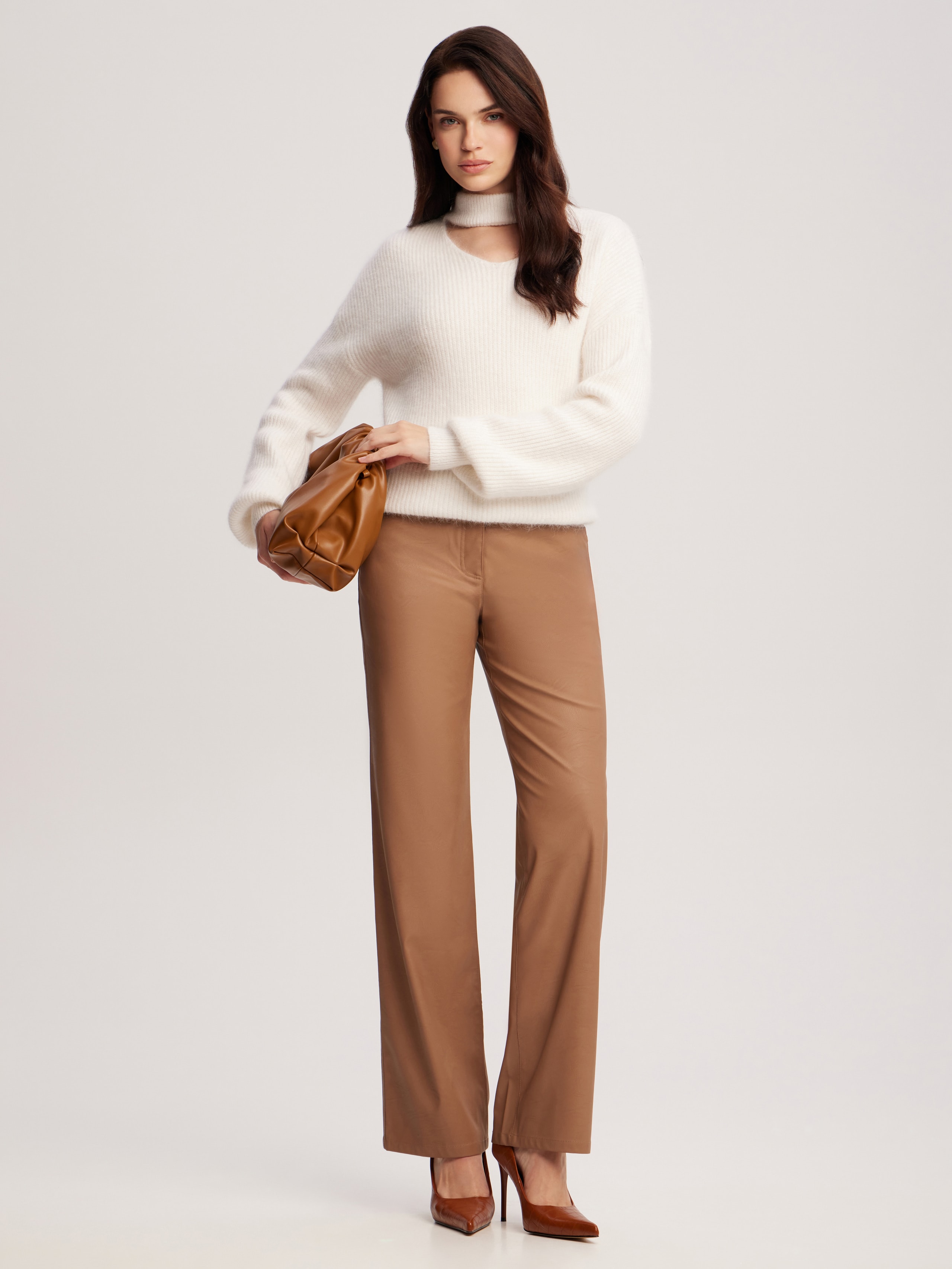 Cosy straight-cut jumper with an original neckline, White — photo 5