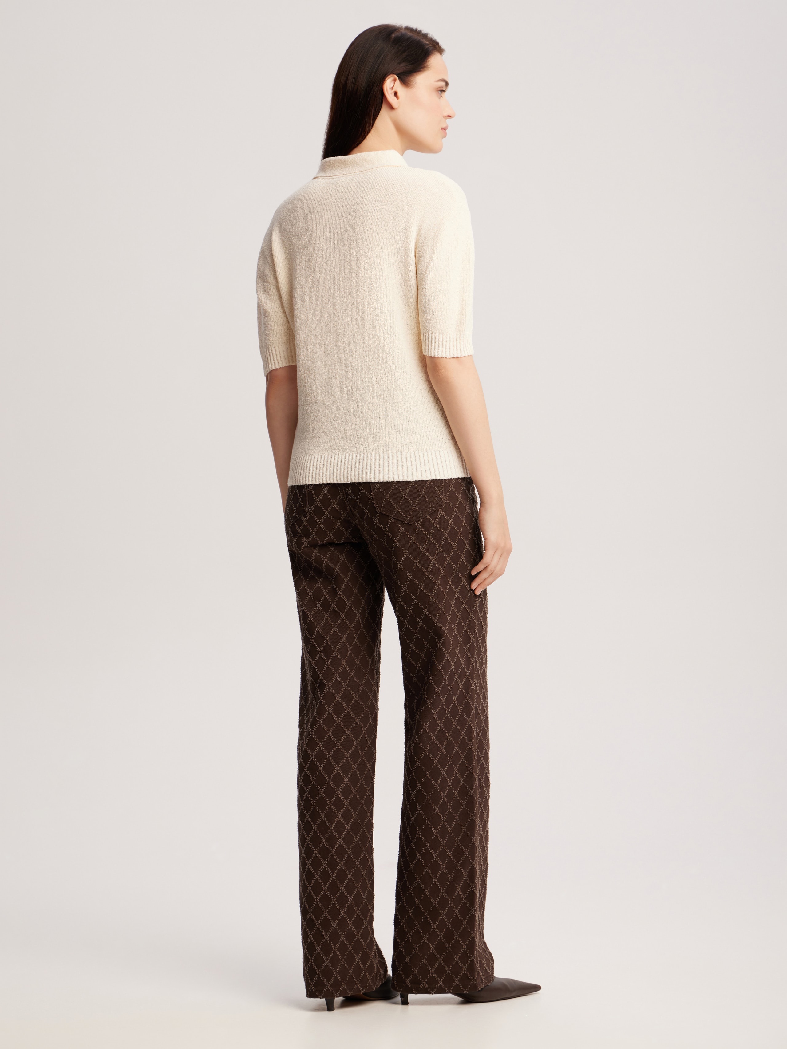 Polo jumper made of boucle yarn, White — photo 11