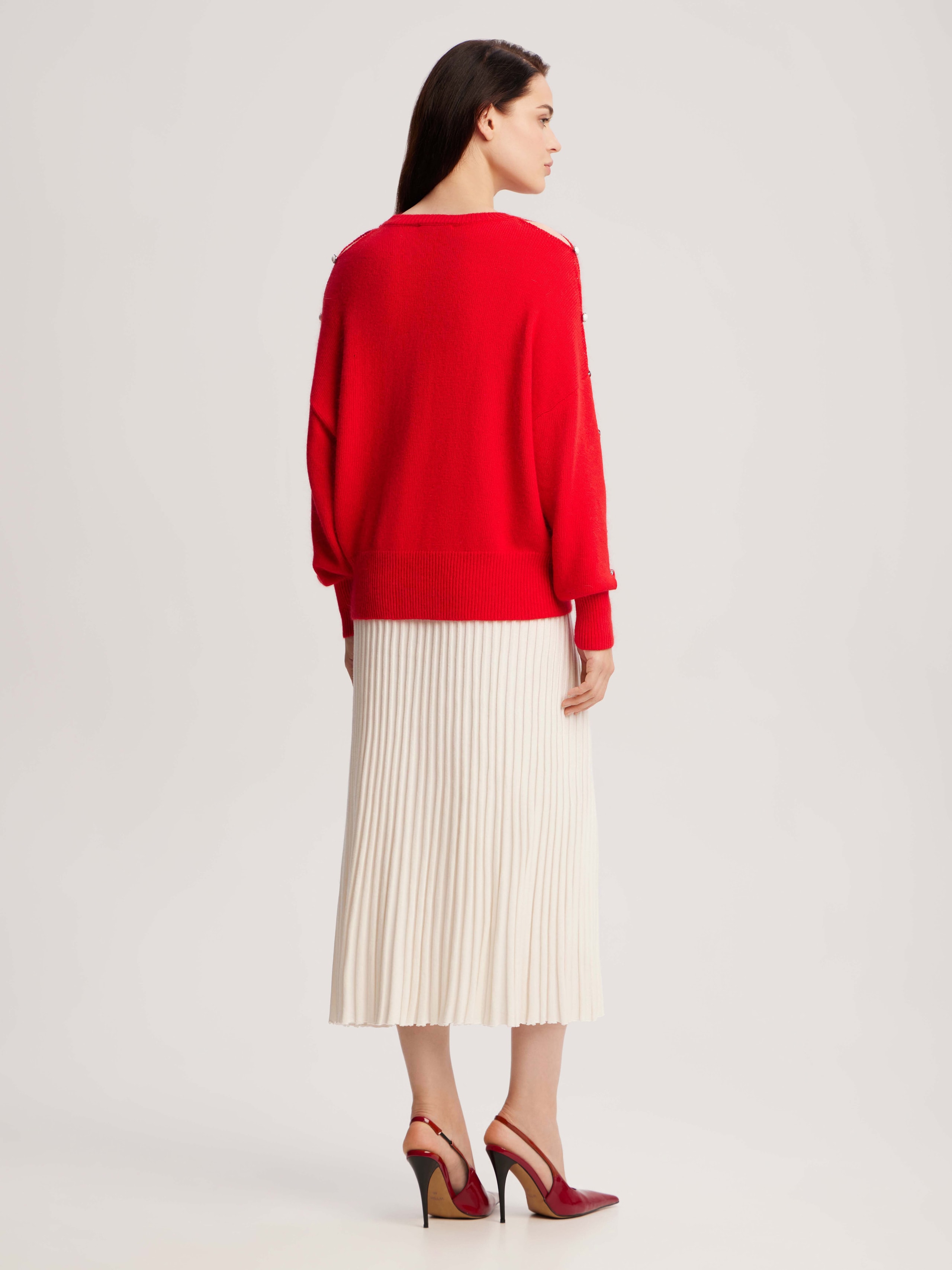 Jumper with accent buttoned sleeves, Red — photo 8