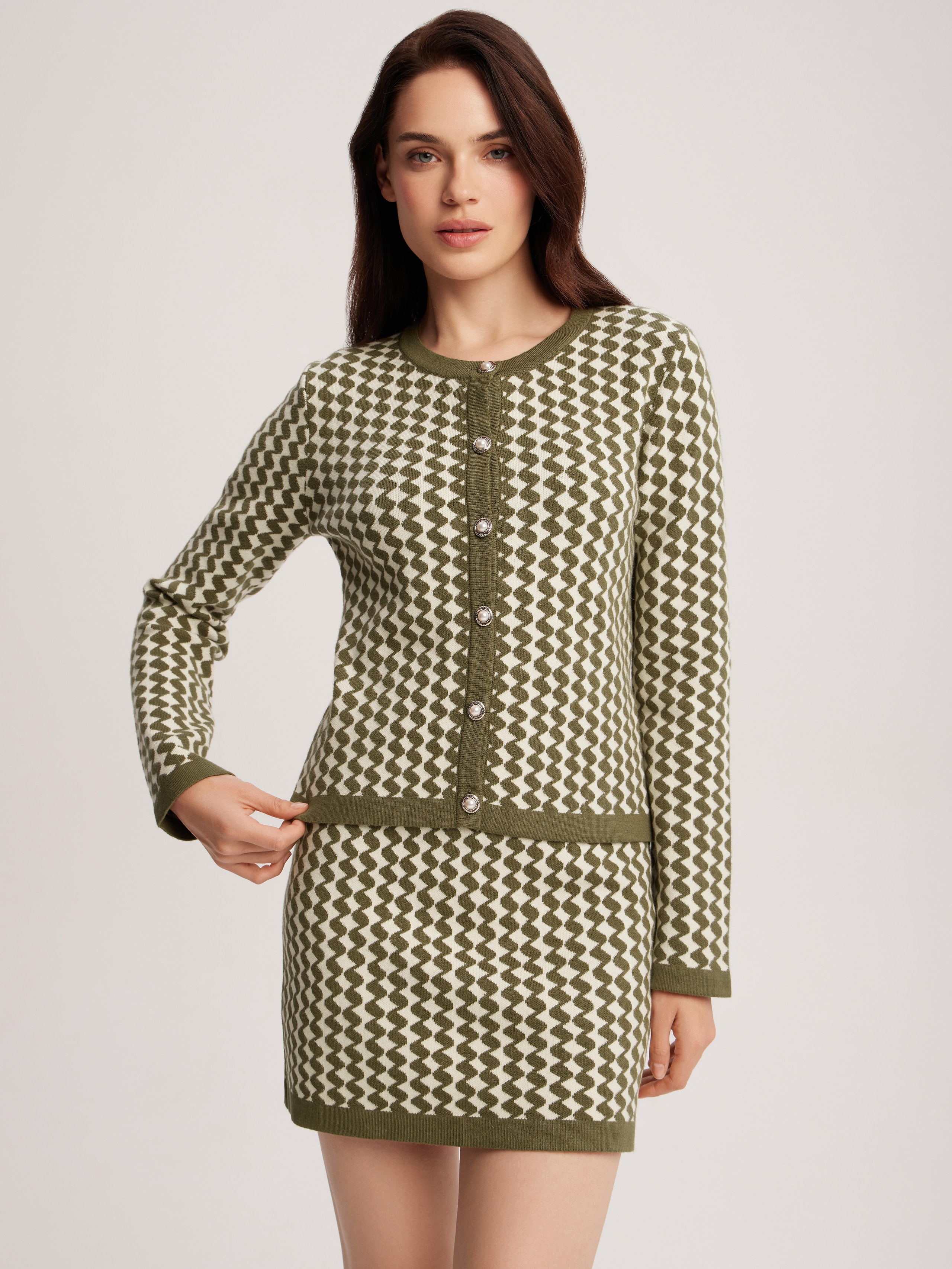 Jacquard suit with geometric pattern, Green — photo 5