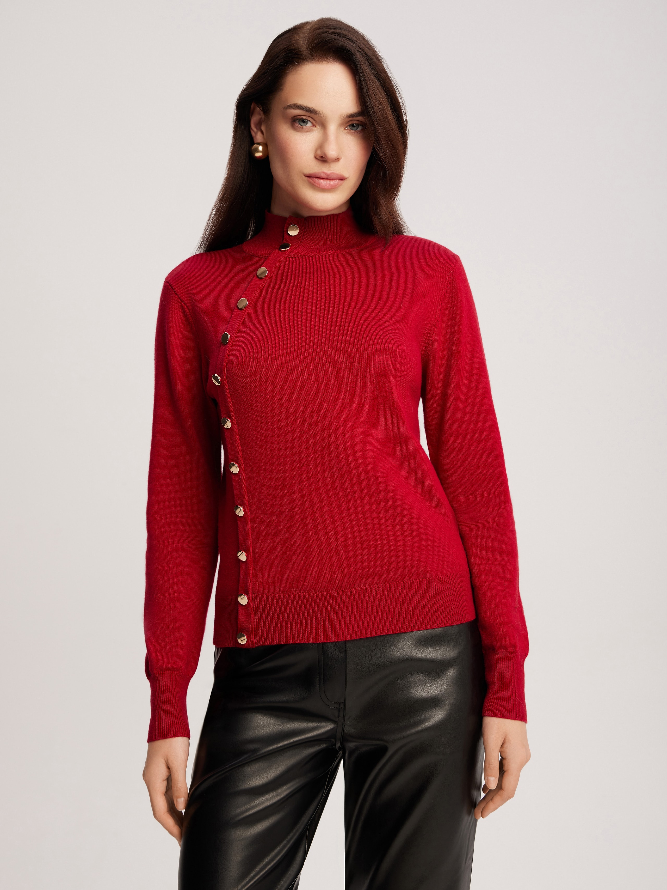 Jumper with accent buttons, Red — photo 4