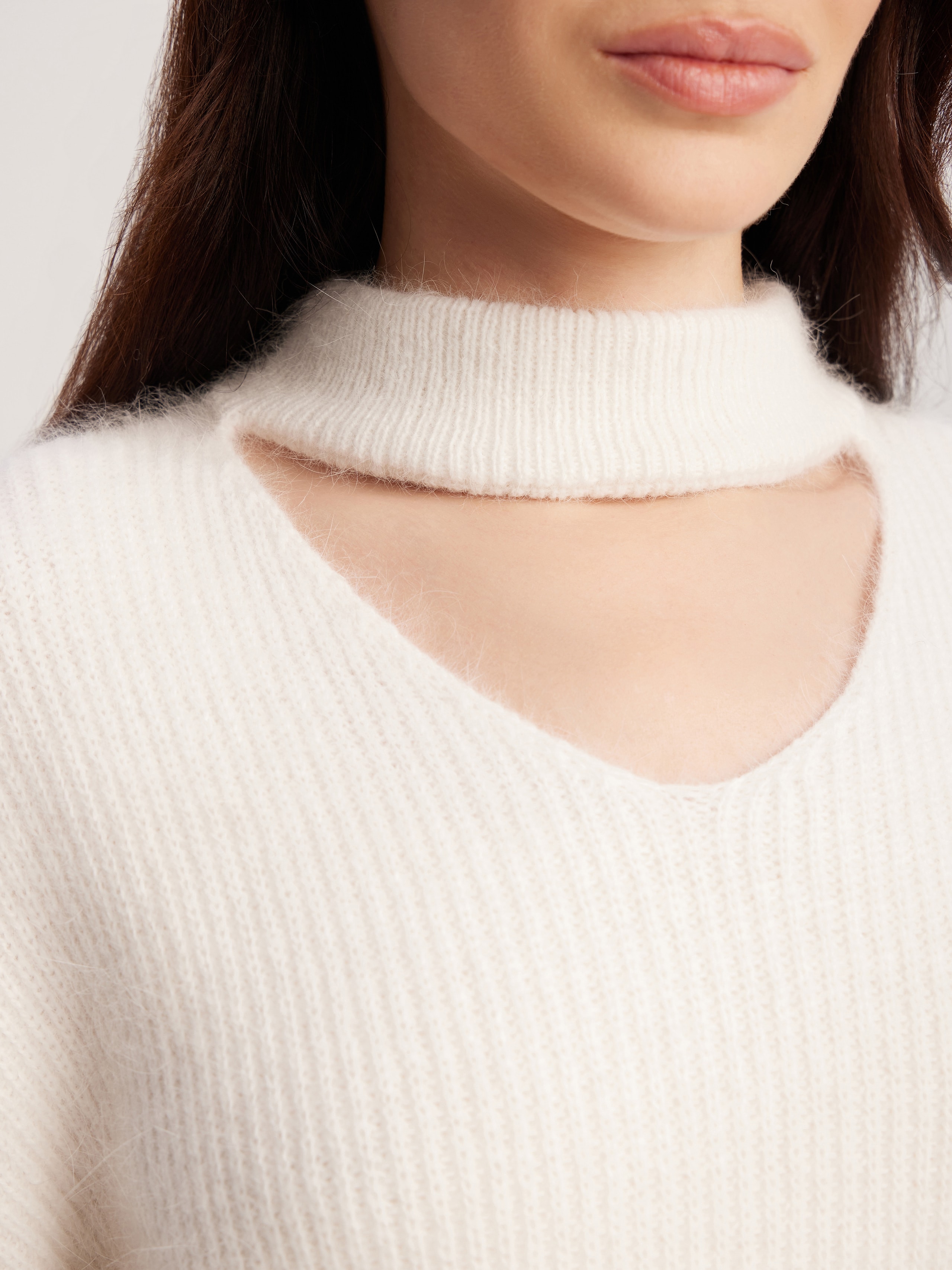 Cosy straight-cut jumper with an original neckline, White — photo 7