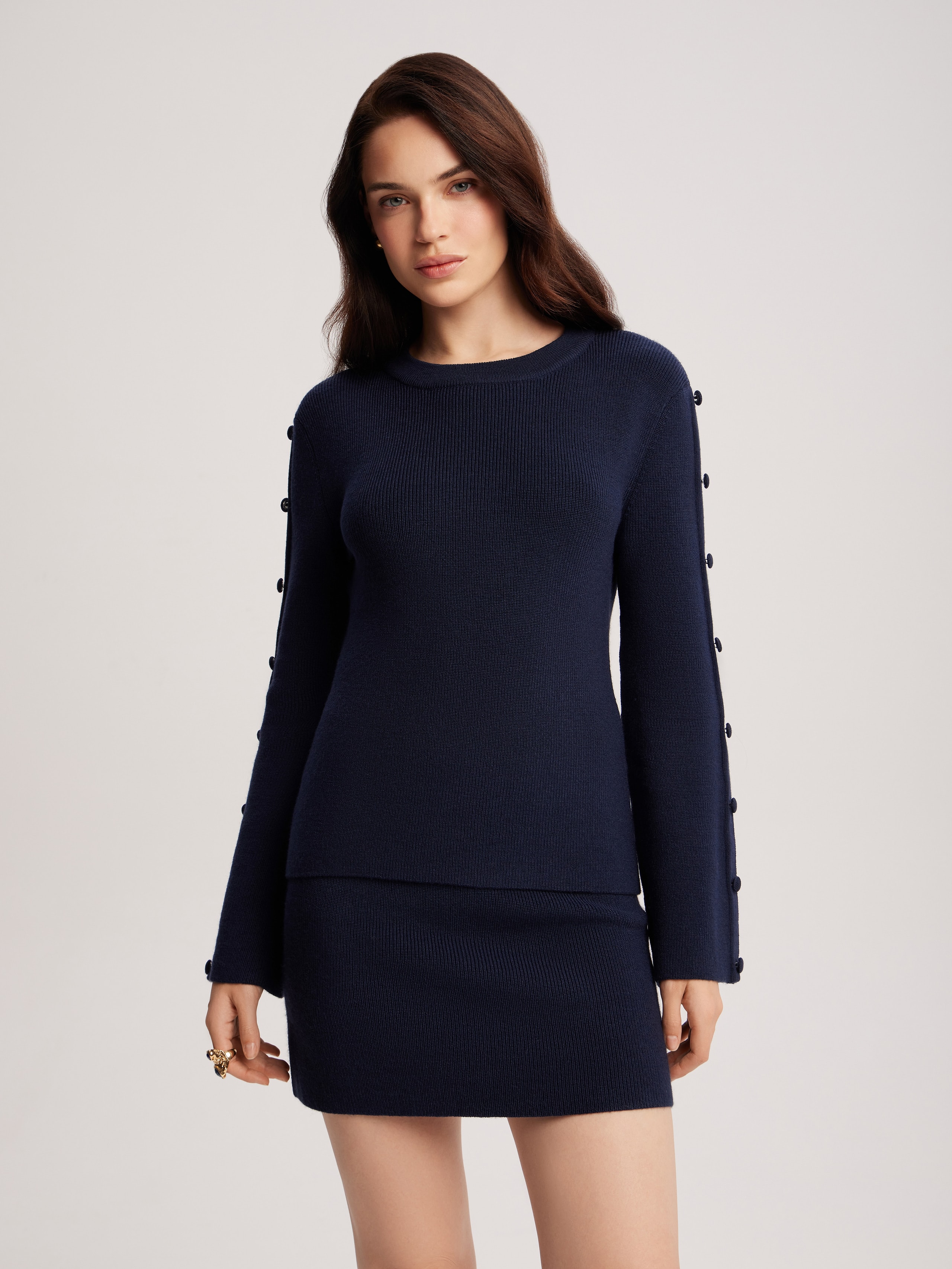 Knitted suit with a skirt, Blue — photo 4