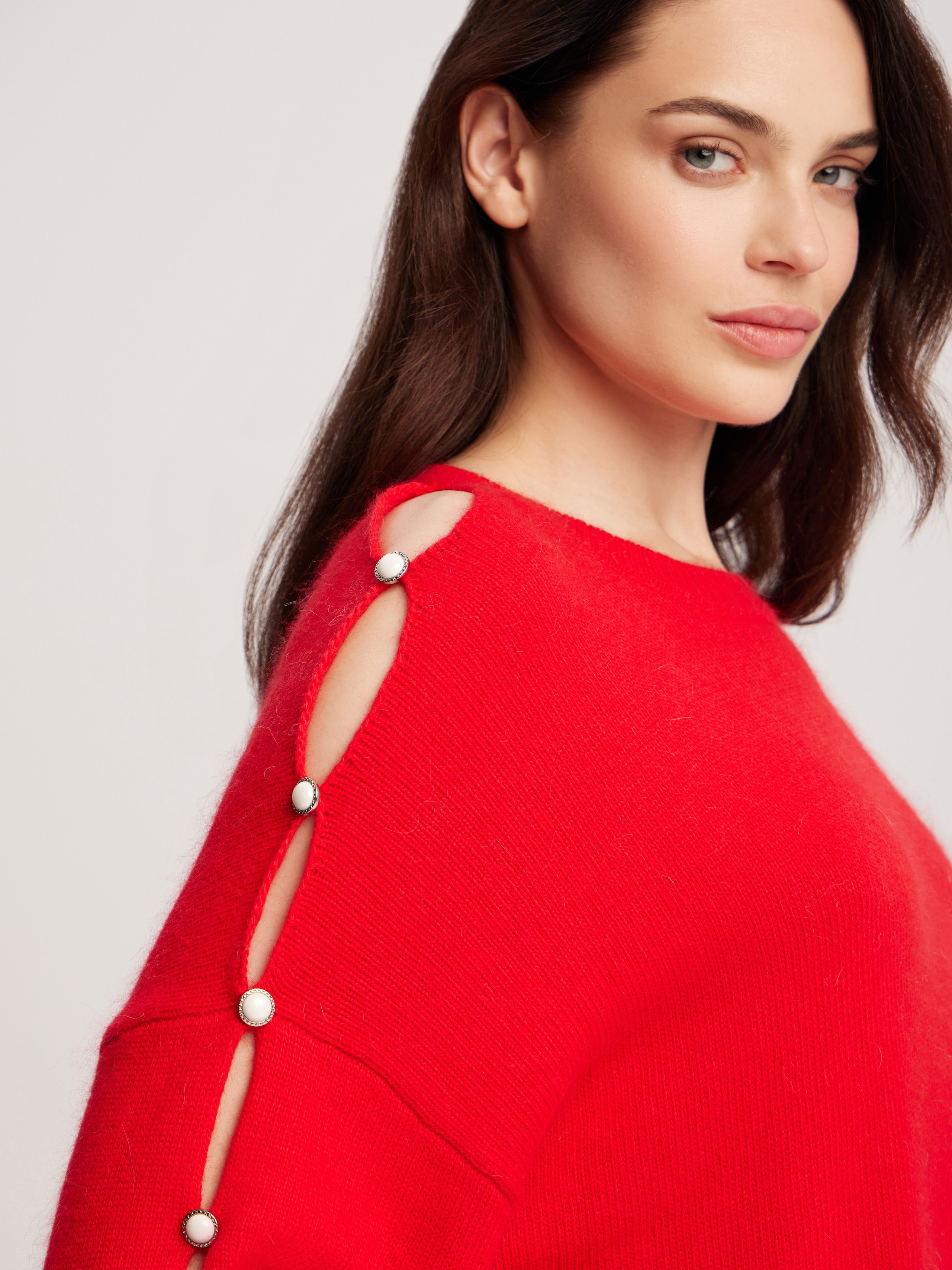 Jumper with accent buttoned sleeves, Red — photo 3