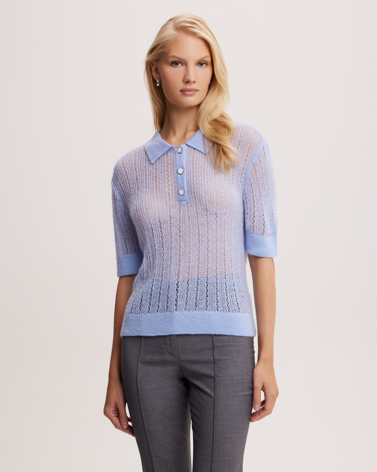 Knit polo jumper, Light Blue — photo 2