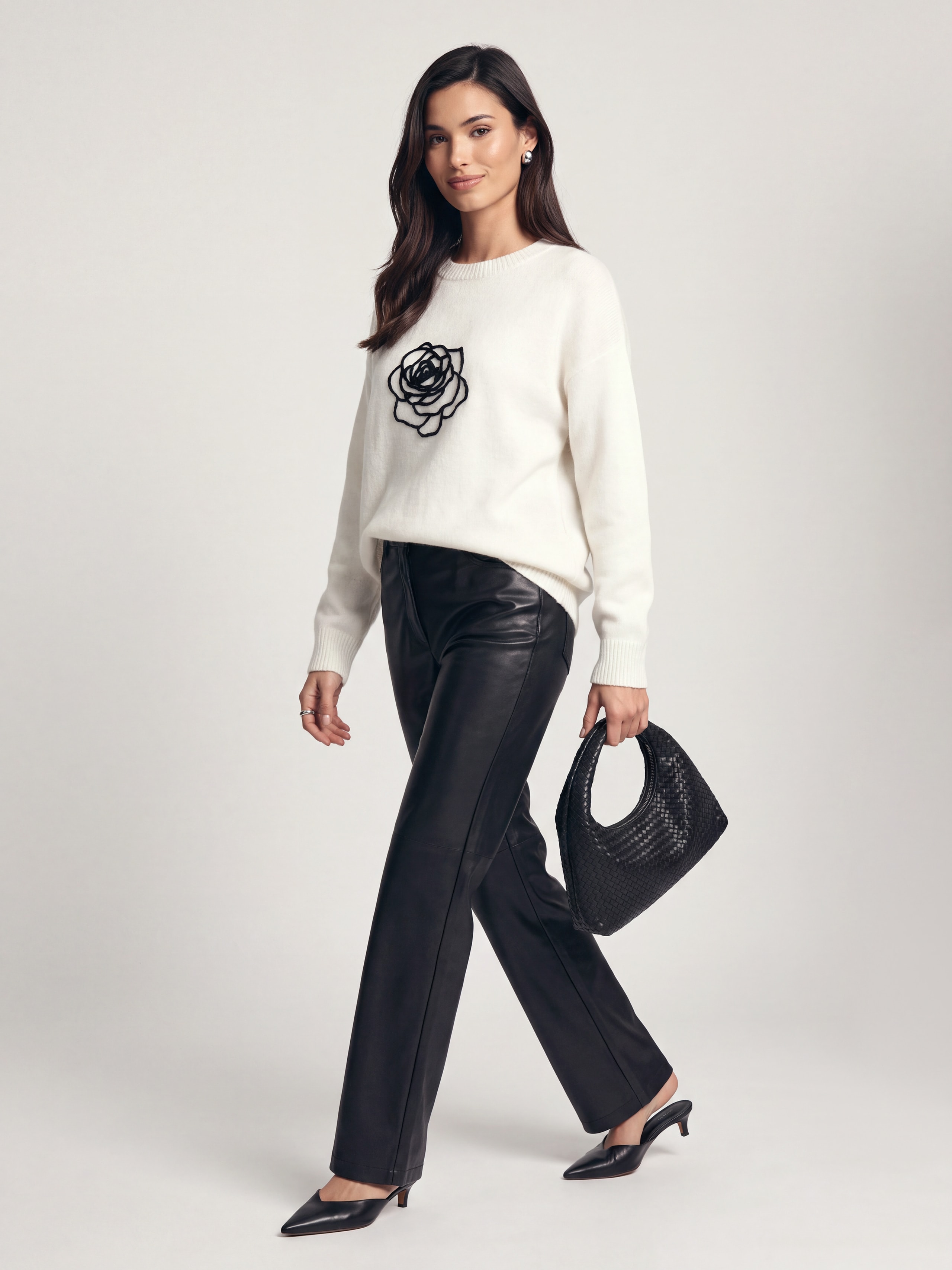 Jumper with velvet rose applique, White — photo 5