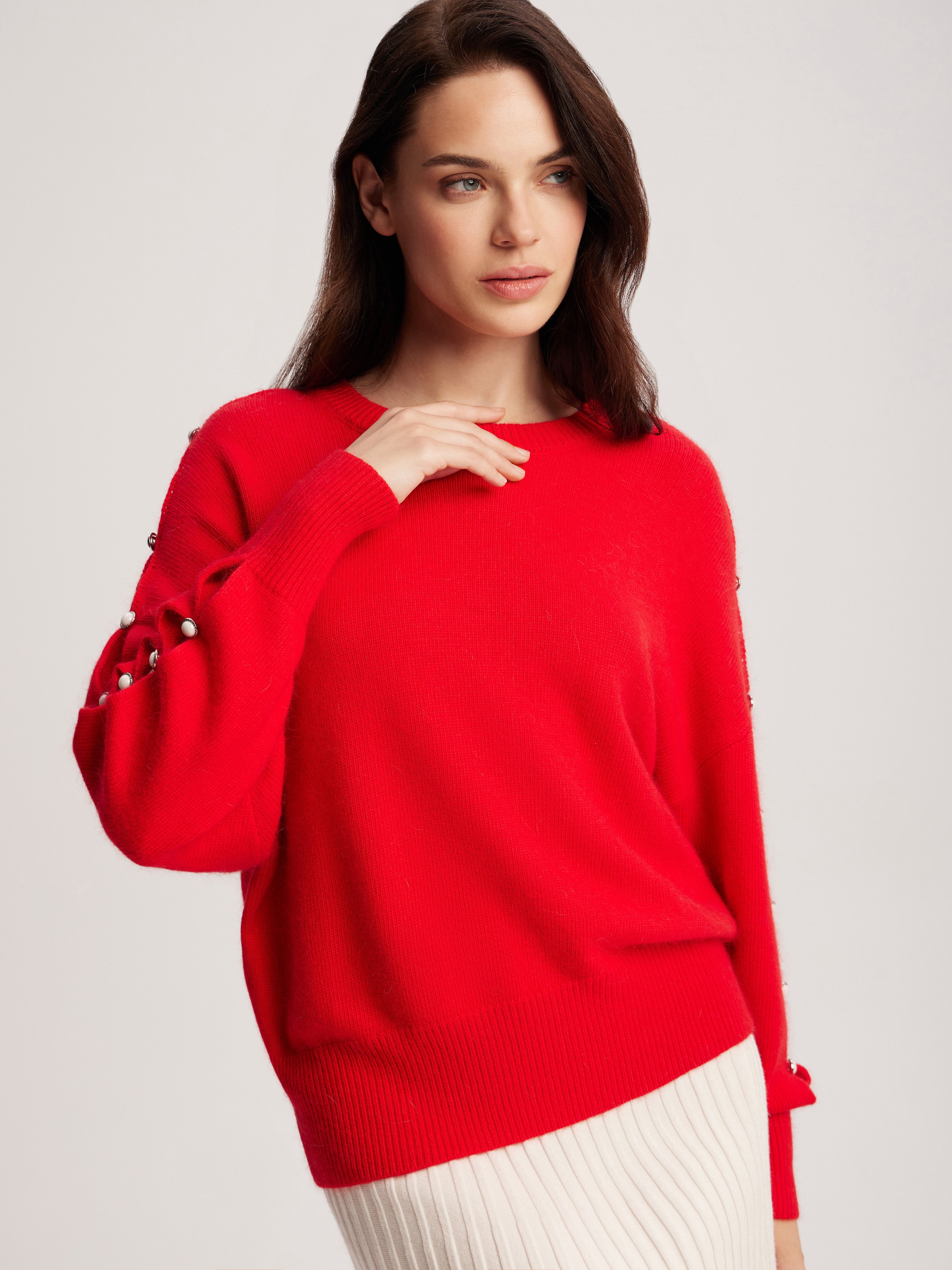 Jumper with accent buttoned sleeves, Red — photo 4