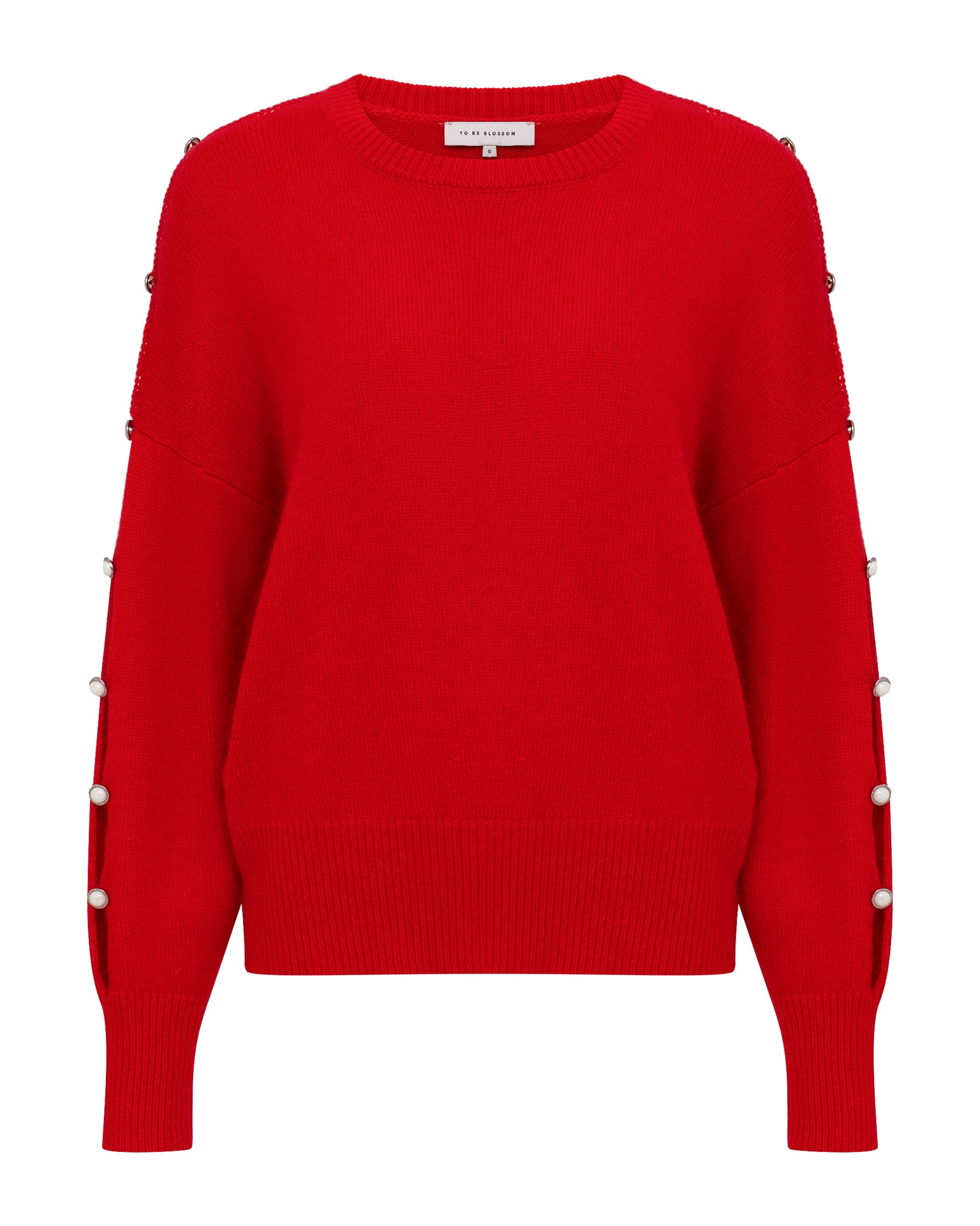 Jumper with accent buttoned sleeves, Red — photo 2