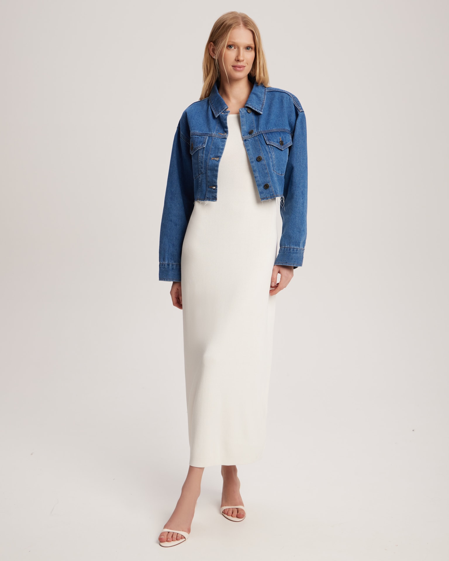 Cropped Denim Jacket, Blue