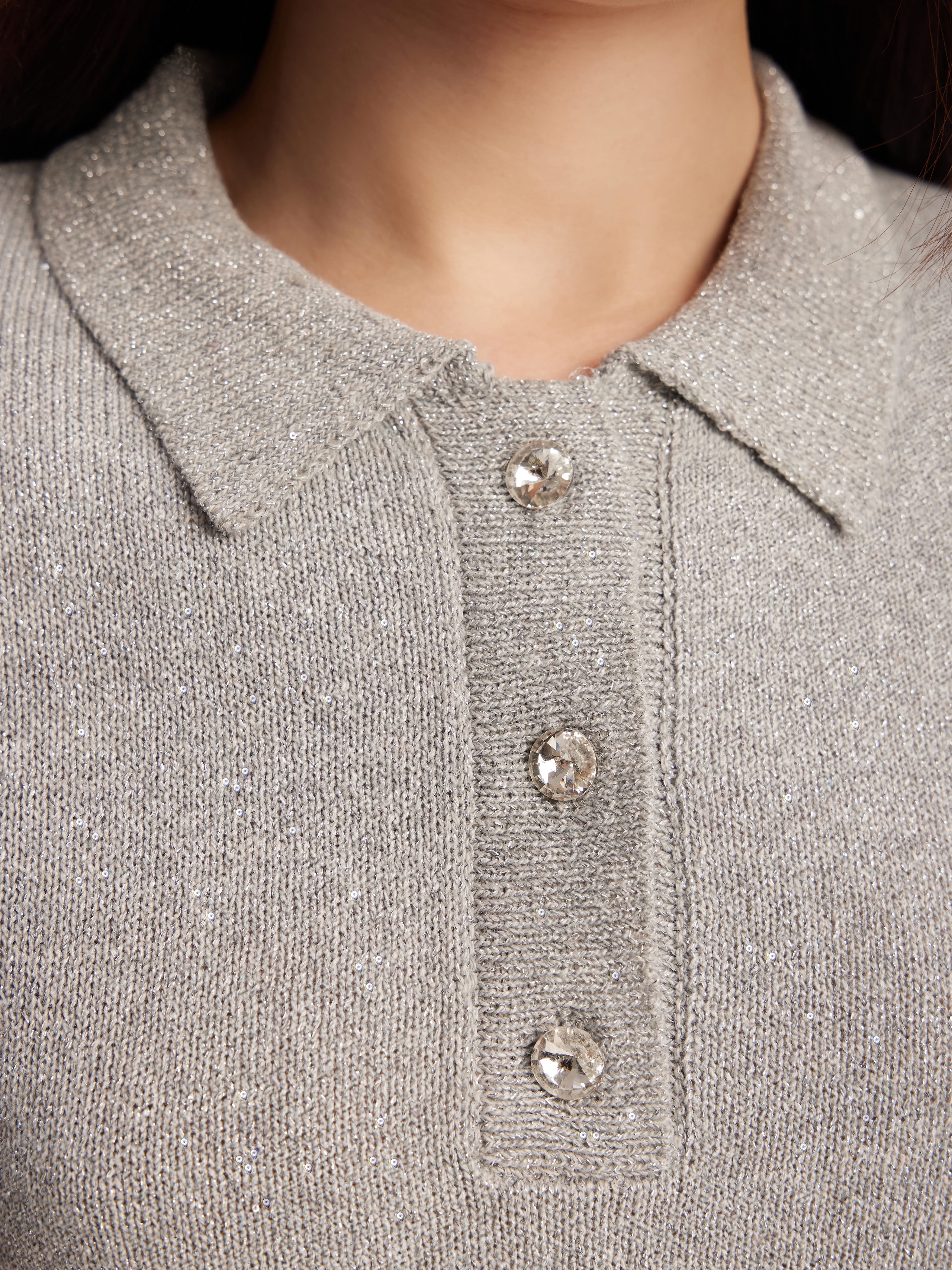 polo shirt with lurex, Gray — photo 5