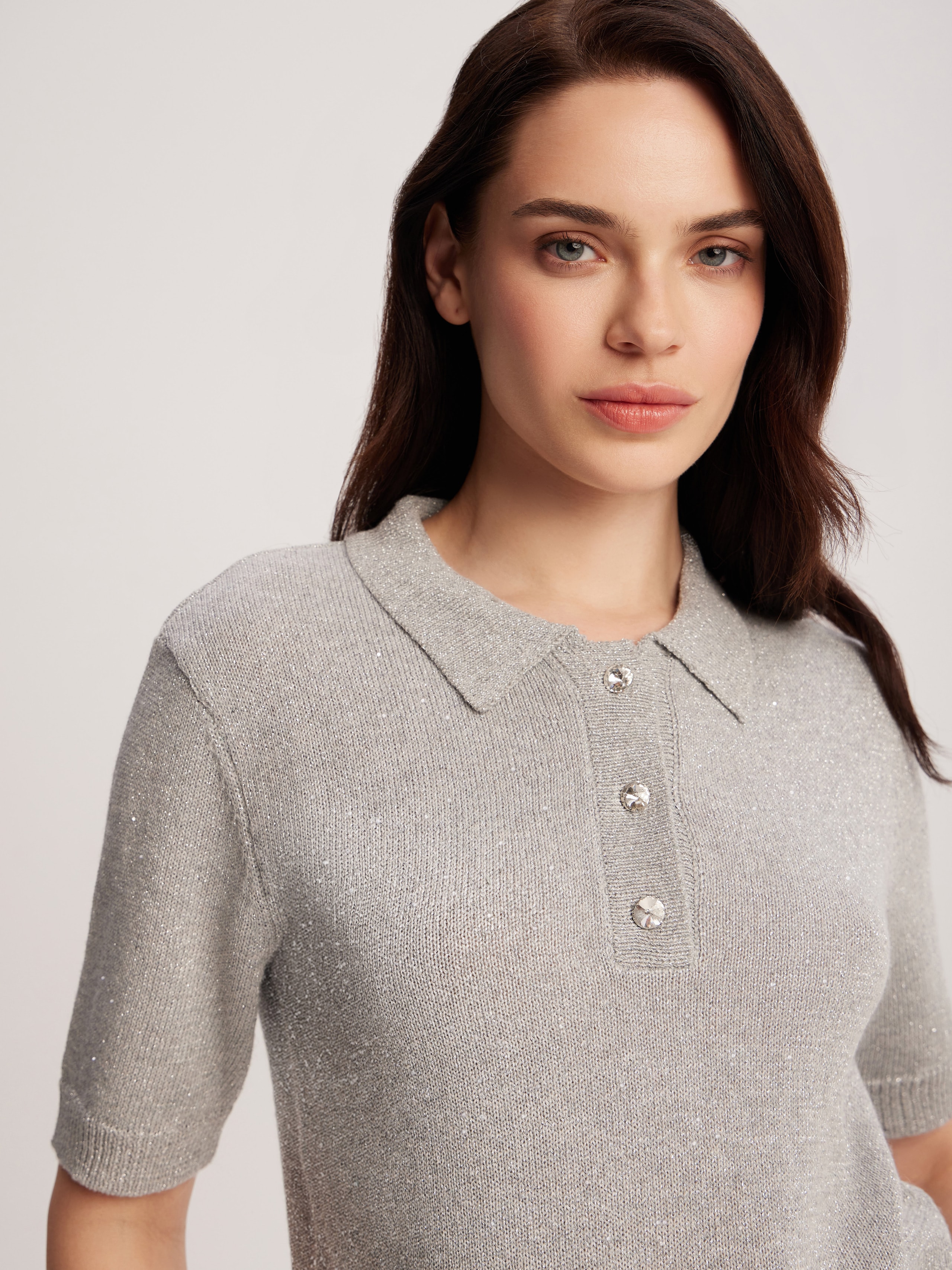 polo shirt with lurex, Gray — photo 3