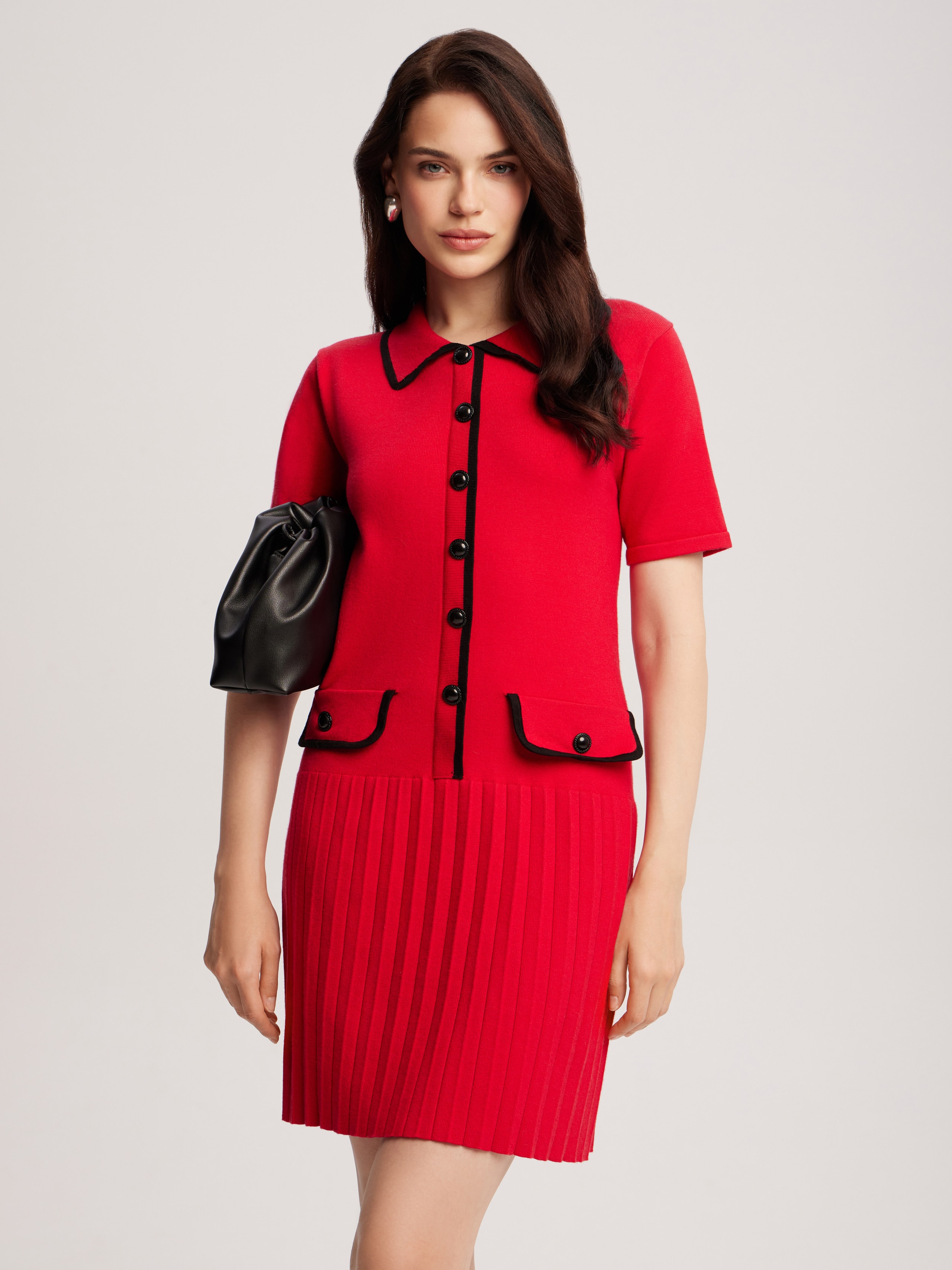 Dress with pleated hem, Red — photo 3