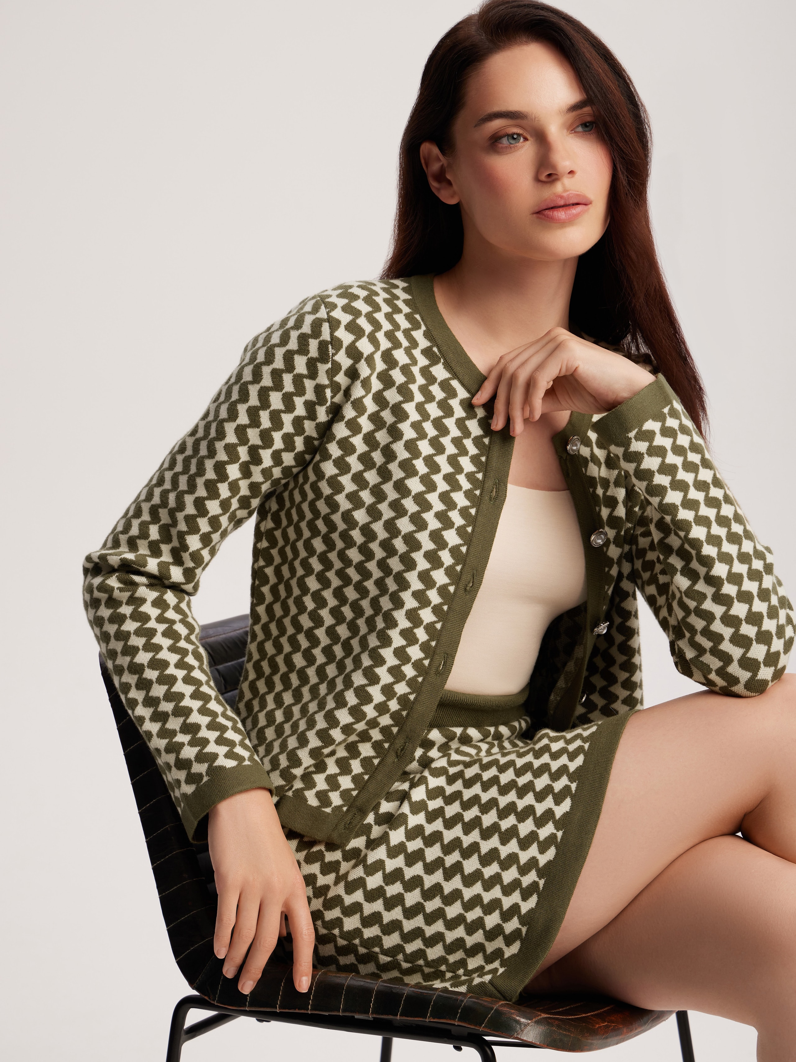 Jacquard suit with geometric pattern, Green — photo 4