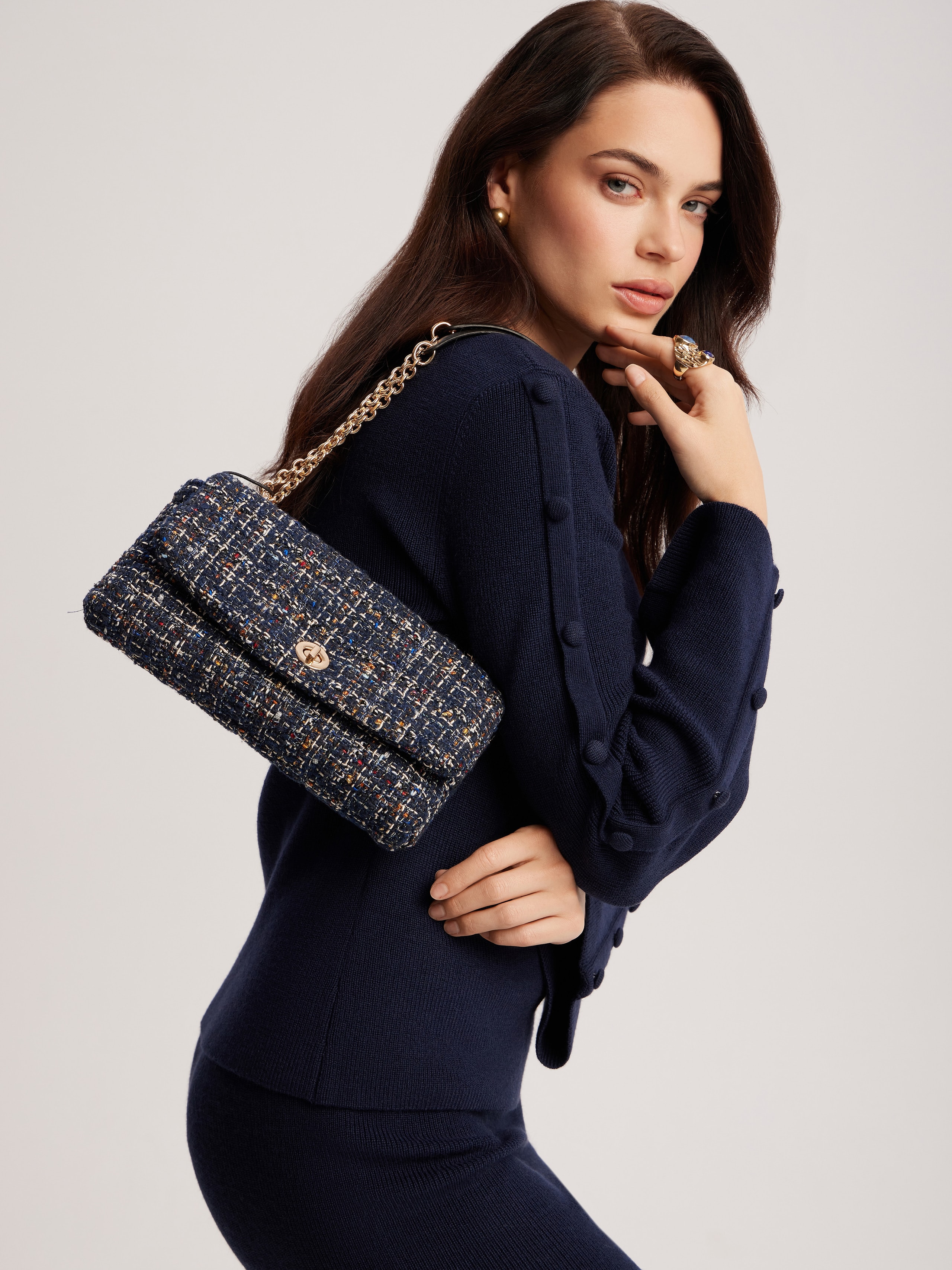 Knitted suit with a skirt, Blue — photo 3