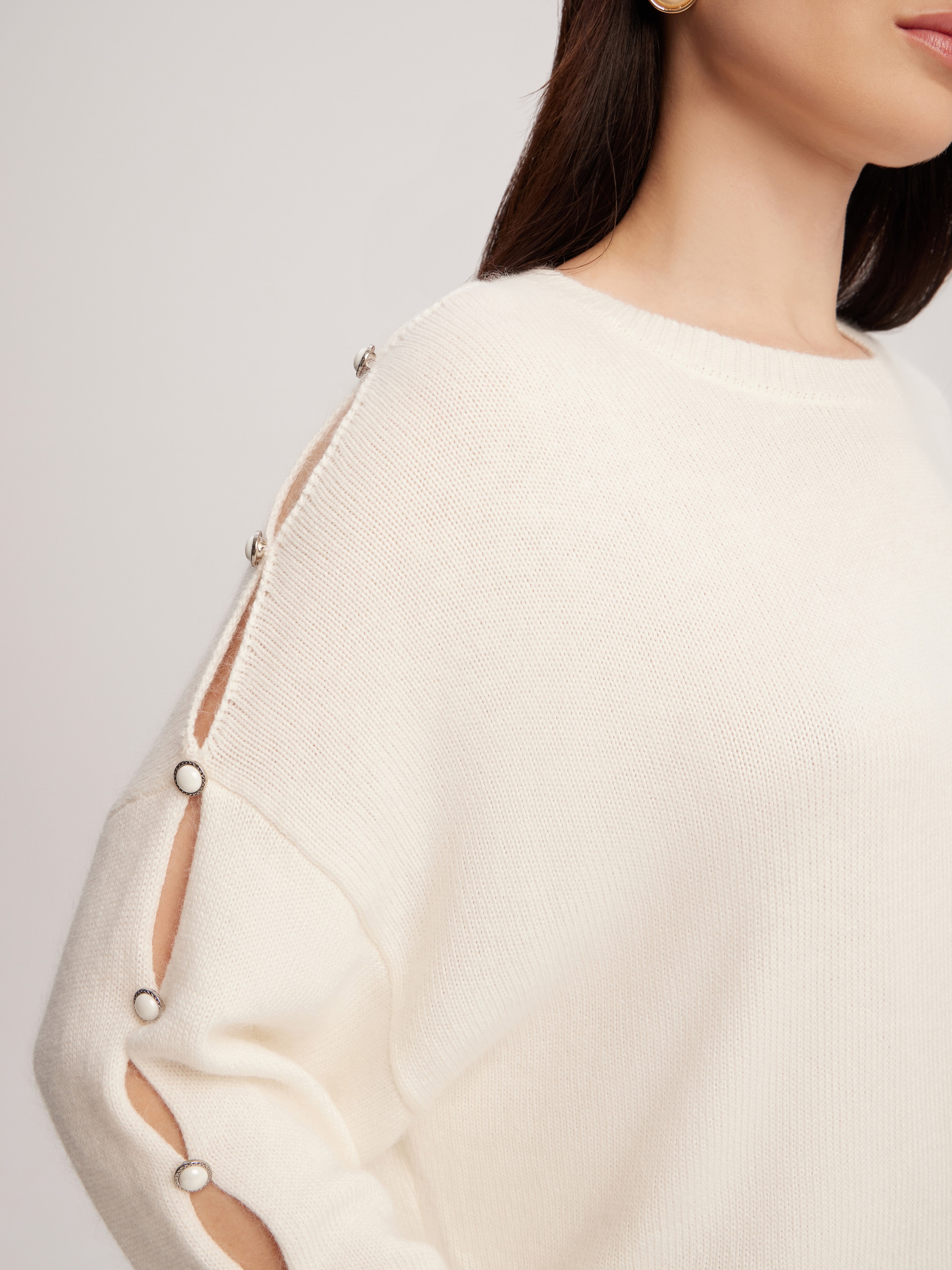 Jumper with accent buttoned sleeves, White — photo 6